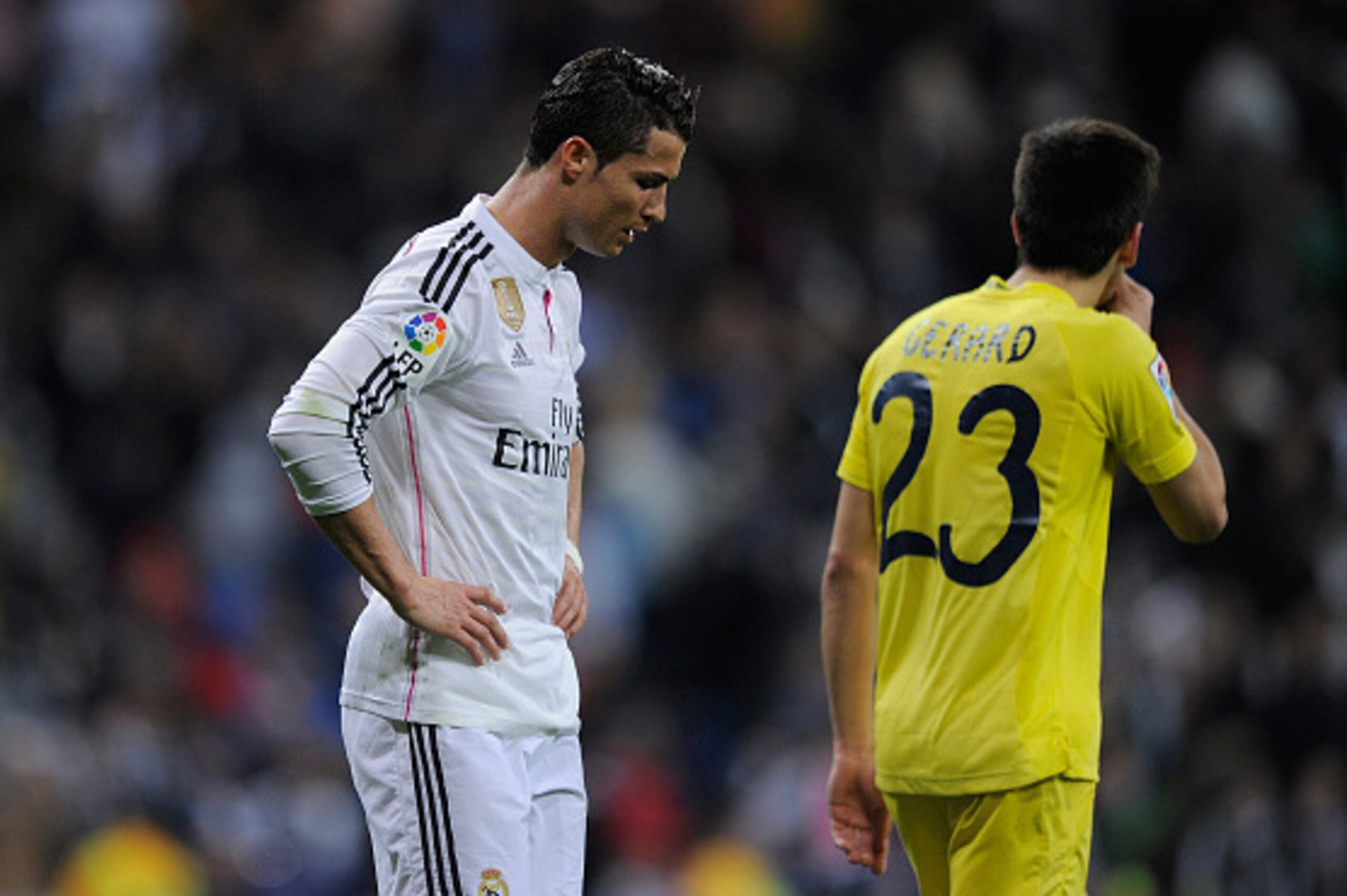MADRID, SPAIN - MARCH 01: Cristiano Ronaldo of Real Madrid reacts after Real drew 1-1 with Villarreal during the La Liga match between Real Madrid and Villarreal at Estadio Santiago Bernabeu on March 1, 2015 in Madrid, Spain. (Photo by Denis Doyle/Getty MADRID, SPAIN - MARCH 01: Cristiano Ronaldo of Real Madrid reacts after Real drew 1-1 with Villarreal during the La Liga match between Real Madrid and Villarreal at Estadio Santiago Bernabeu on March 1, 2015 in Madrid, Spain. (Photo by Denis Doyle/Getty