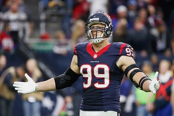 HOUSTON, TX - DECEMBER 28:  J.J. Watt #99 of the Houston Texans waits on the field during their game against the Jacksonville Jaguars at NRG Stadium on December 28, 2014 in Houston, Texas.  (Photo by Scott Halleran/Getty Images)