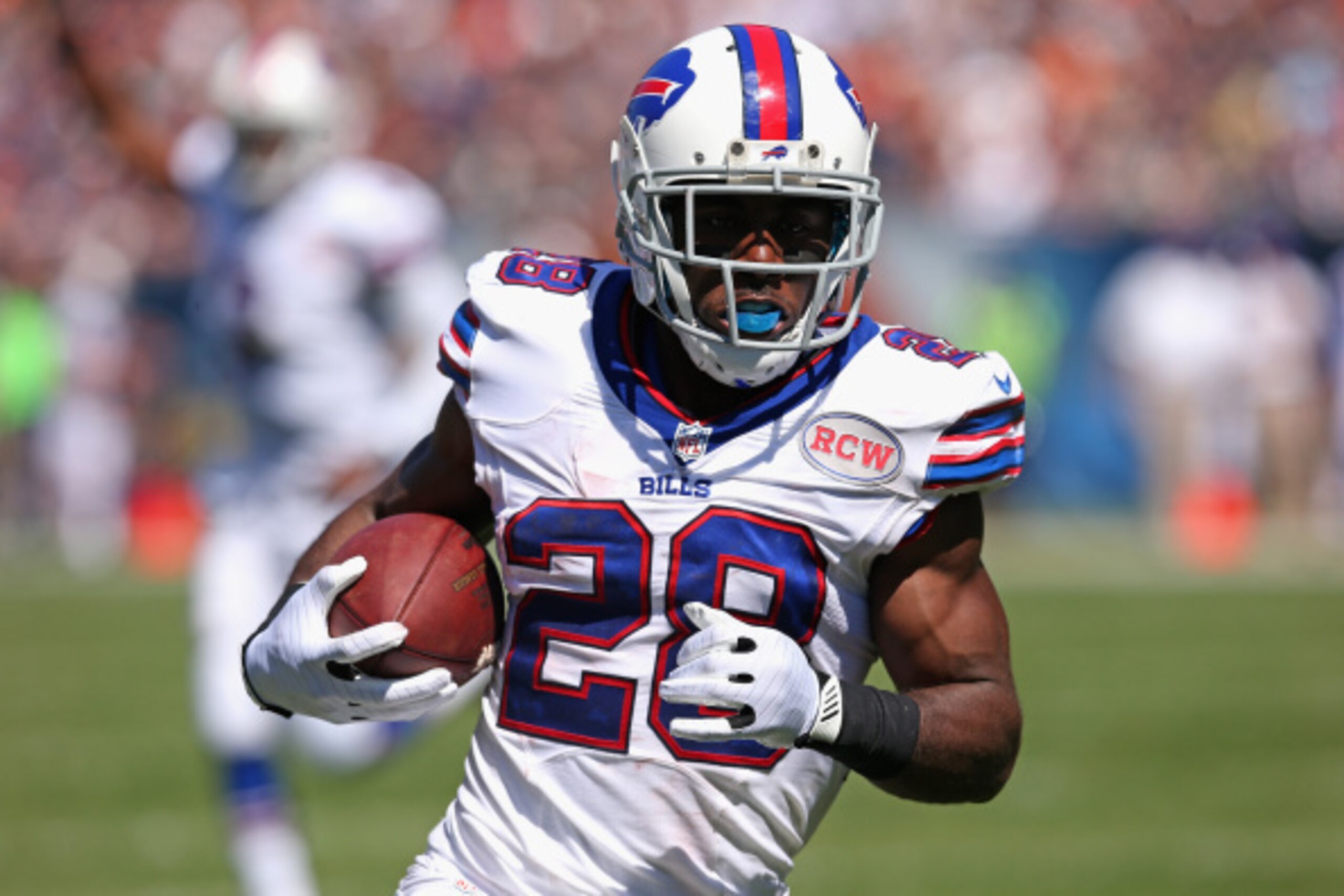 CHICAGO, IL - SEPTEMBER 07:  C.J. Spiller #28 of the Buffalo Bills score a touchdown during the second quarter of their game against the Chicago Bears at Soldier Field on September 7, 2014 in Chicago, Illinois. (Photo by Jonathan Daniel/Getty Images)