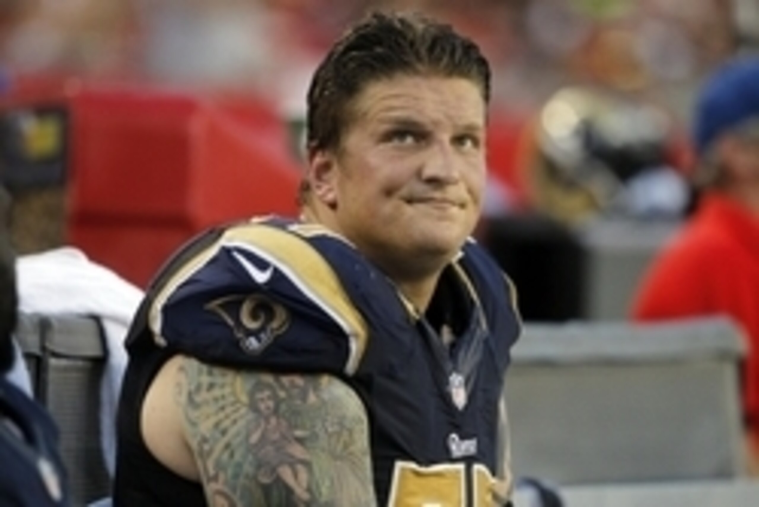 Sep 14, 2014; Tampa, FL, USA; St. Louis Rams tackle Jake Long (77) during the second half against the Tampa Bay Buccaneers at Raymond James Stadium. St. Louis Rams defeated the Tampa Bay Buccaneers 19-17. Mandatory Credit: Kim Klement-USA TODAY Sports Sep 14, 2014; Tampa, FL, USA; St. Louis Rams tackle Jake Long (77) during the second half against the Tampa Bay Buccaneers at Raymond James Stadium. St. Louis Rams defeated the Tampa Bay Buccaneers 19-17. Mandatory Credit: Kim Klement-USA TODAY Sports