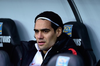 SWANSEA, WALES - FEBRUARY 21:  Manchester United player Radamel Falcao looks on from the substitutes bench before the Barclays Premier League match between Swansea City and Manchester United at Liberty Stadium on February 21, 2015 in Swansea, Wales.  (Pho