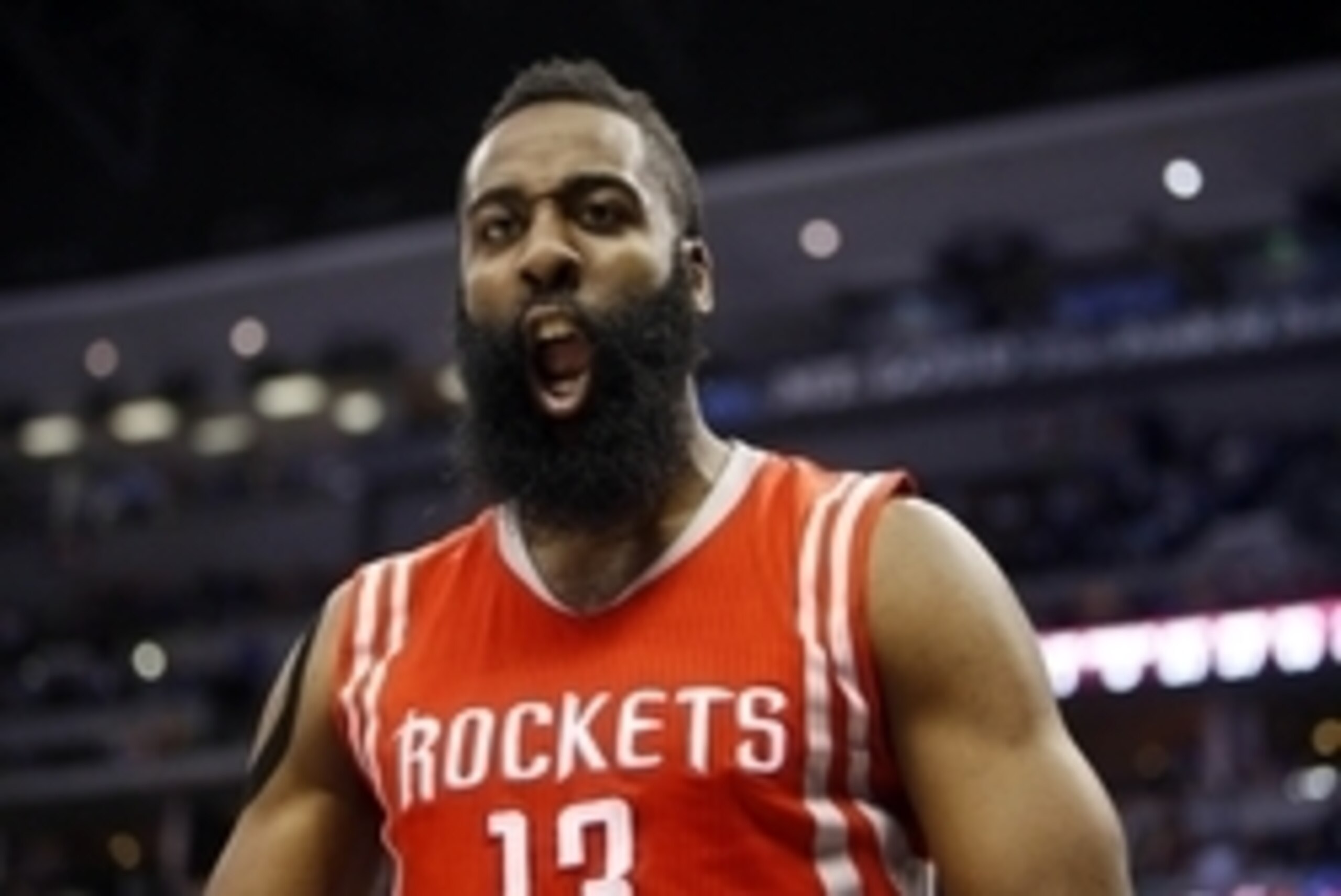 Mar 7, 2015; Denver, CO, USA; Houston Rockets guard James Harden (13) reacts during the second half against the Denver Nuggets at Pepsi Center. The Rockets won 114-100. Mandatory Credit: Chris Humphreys-USA TODAY Sports