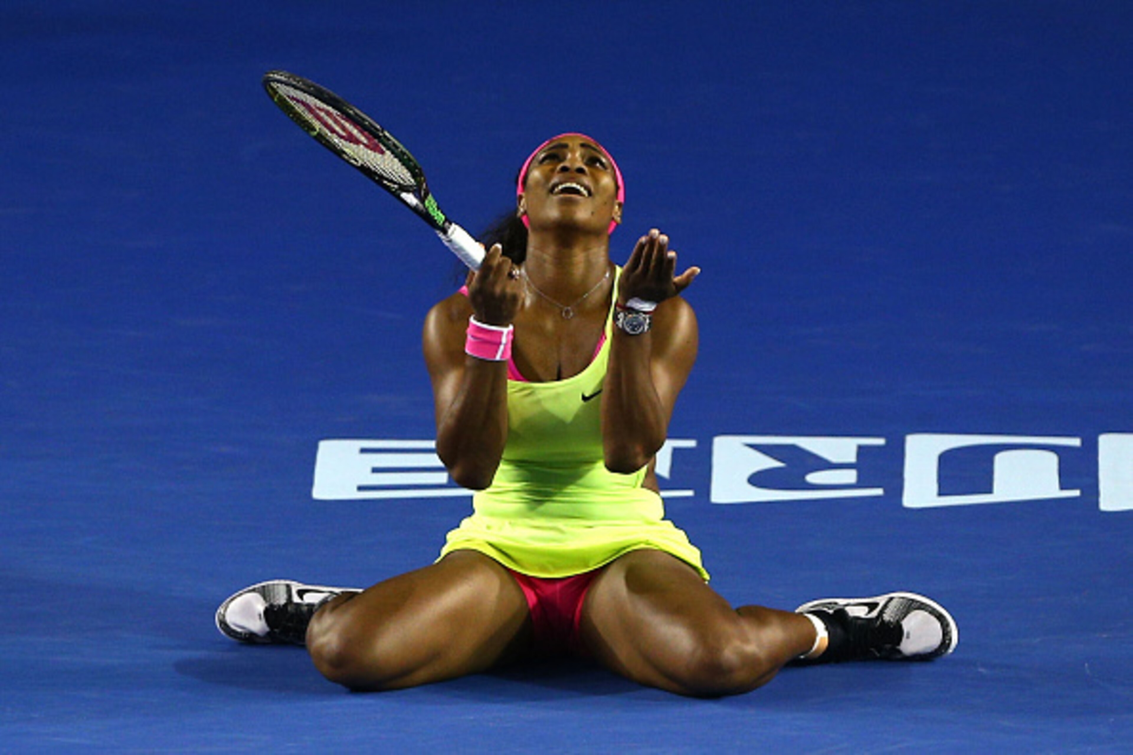 MELBOURNE, AUSTRALIA - JANUARY 31: Serena Williams of the United States reacts to a point in her women's final match against Maria Sharapova of Russia during day 13 of the 2015 Australian Open at Melbourne Park on January 31, 2015 in Melbourne, Australia MELBOURNE, AUSTRALIA - JANUARY 31: Serena Williams of the United States reacts to a point in her women's final match against Maria Sharapova of Russia during day 13 of the 2015 Australian Open at Melbourne Park on January 31, 2015 in Melbourne, Australia