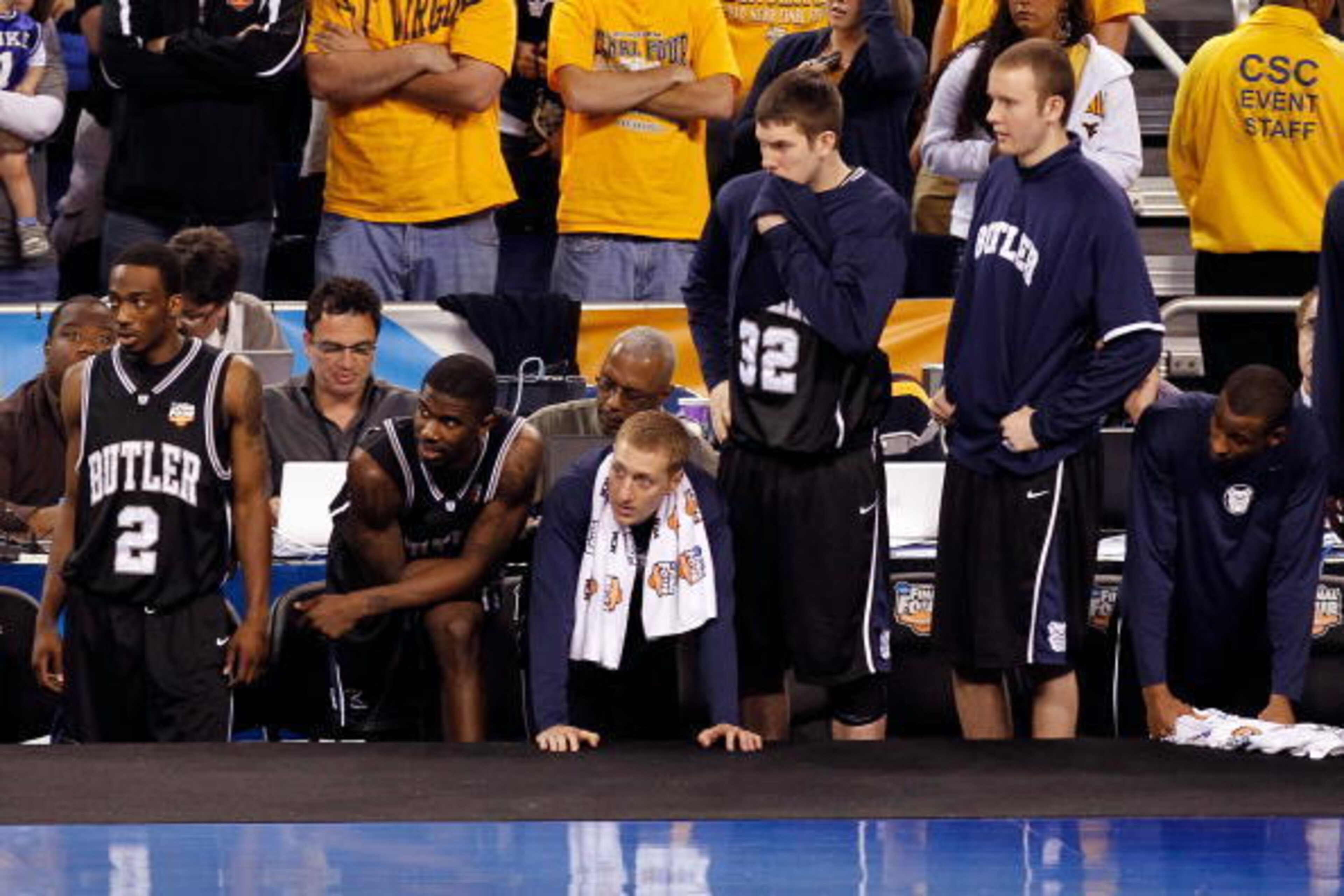 INDIANAPOLIS - APRIL 05:  Players for the Butler Bulldogs look on dejected from the bench late in the second half against the Duke Blue Devils during the 2010 NCAA Division I Men's Basketball National Championship game at Lucas Oil Stadium on April 5, 201