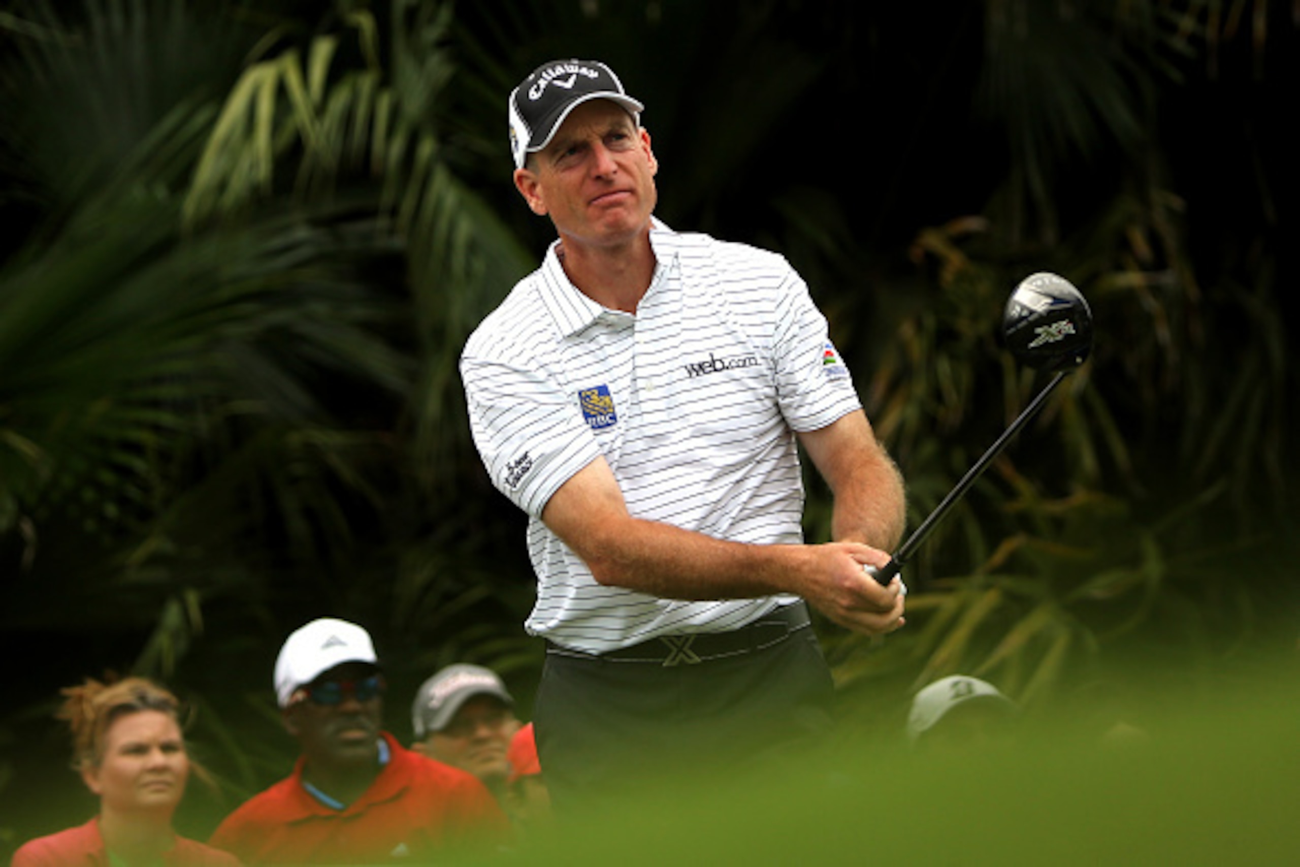 DORAL, FL - MARCH 08:  Jim Furyk of the United States plays his tee shot on the eighth hole during the final round of the World Golf Championships-Cadillac Championship at Trump National Doral Blue Monster Course on March 8, 2015 in Doral, Florida.  (Phot