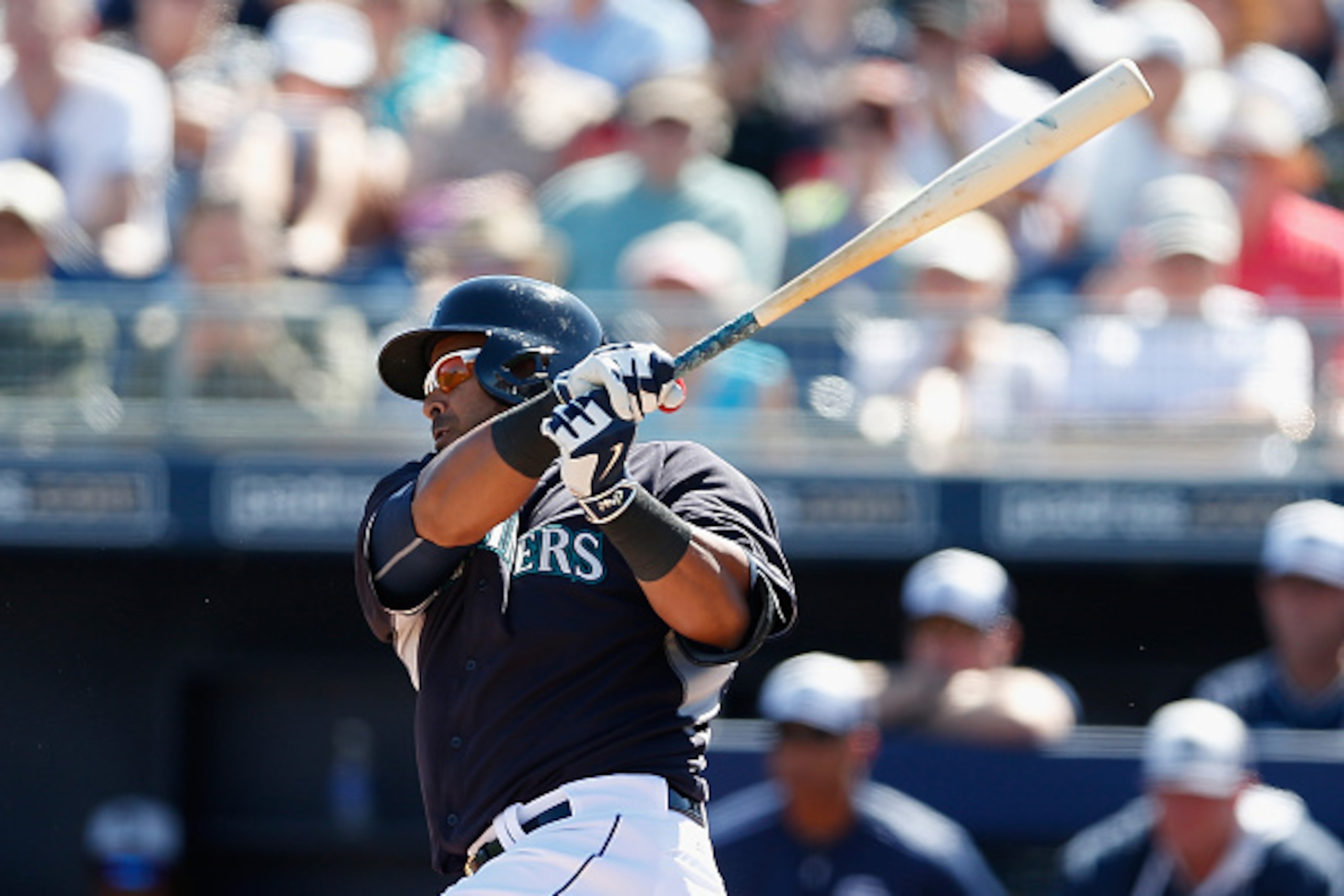 PEORIA, AZ - MARCH 05:  Nelson Cruz #23 of the Seattle Mariners bats against the San Diego Padres during the spring training game at Peoria Stadium on March 5, 2015 in Peoria, Arizona.  (Photo by Christian Petersen/Getty Images)