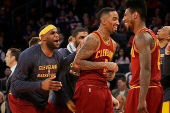 Iman Shumpert, J.R. Smith and the Cleveland Cavaliers beat the Knicks 101-83 on February 22 at Madison Square Garden.