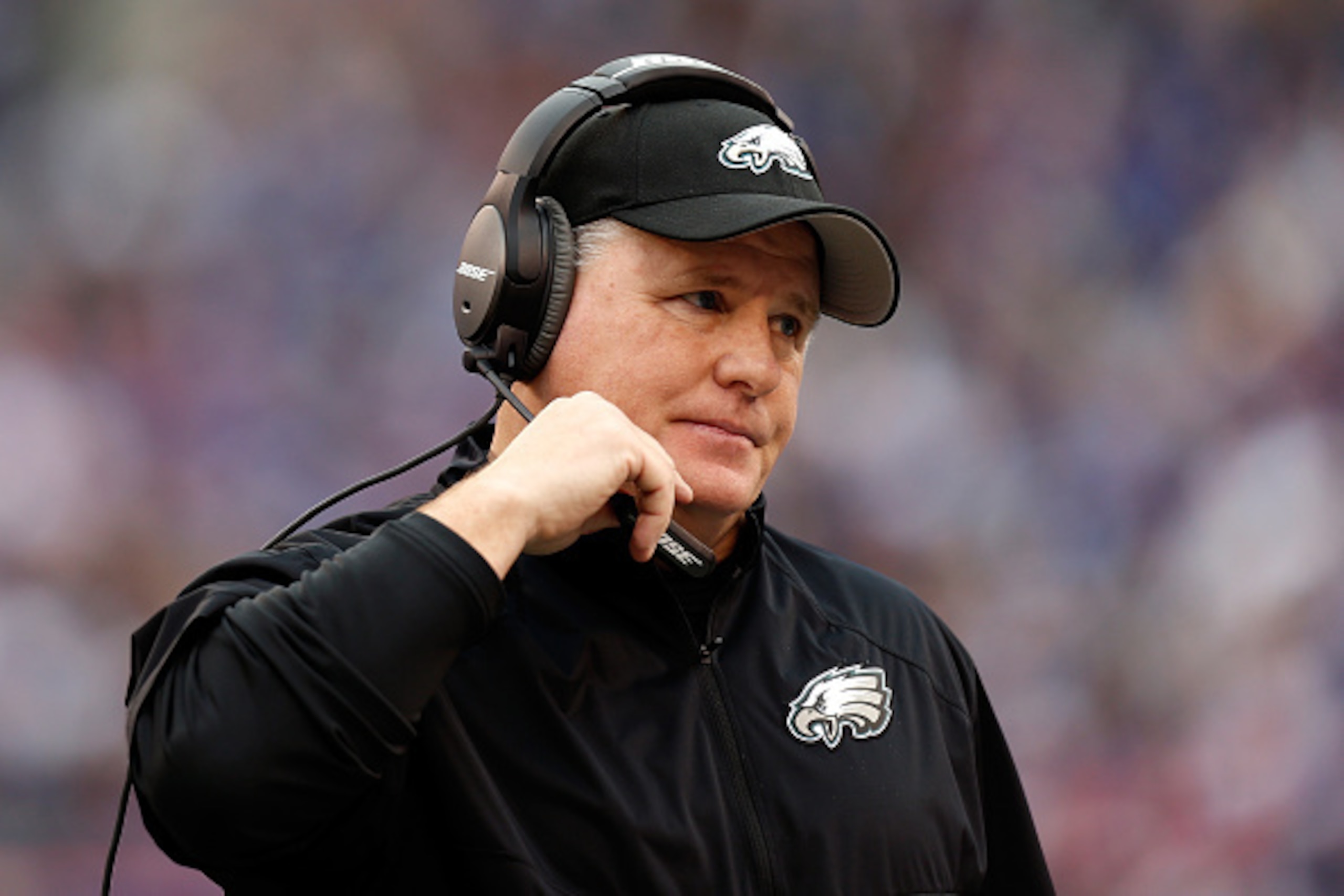 EAST RUTHERFORD, NJ - DECEMBER 28:  Head coach Chip Kelly of the Philadelphia Eagles looks on against the New York Giants during a game at MetLife Stadium on December 28, 2014 in East Rutherford, New Jersey.  (Photo by Jeff Zelevansky/Getty Images)