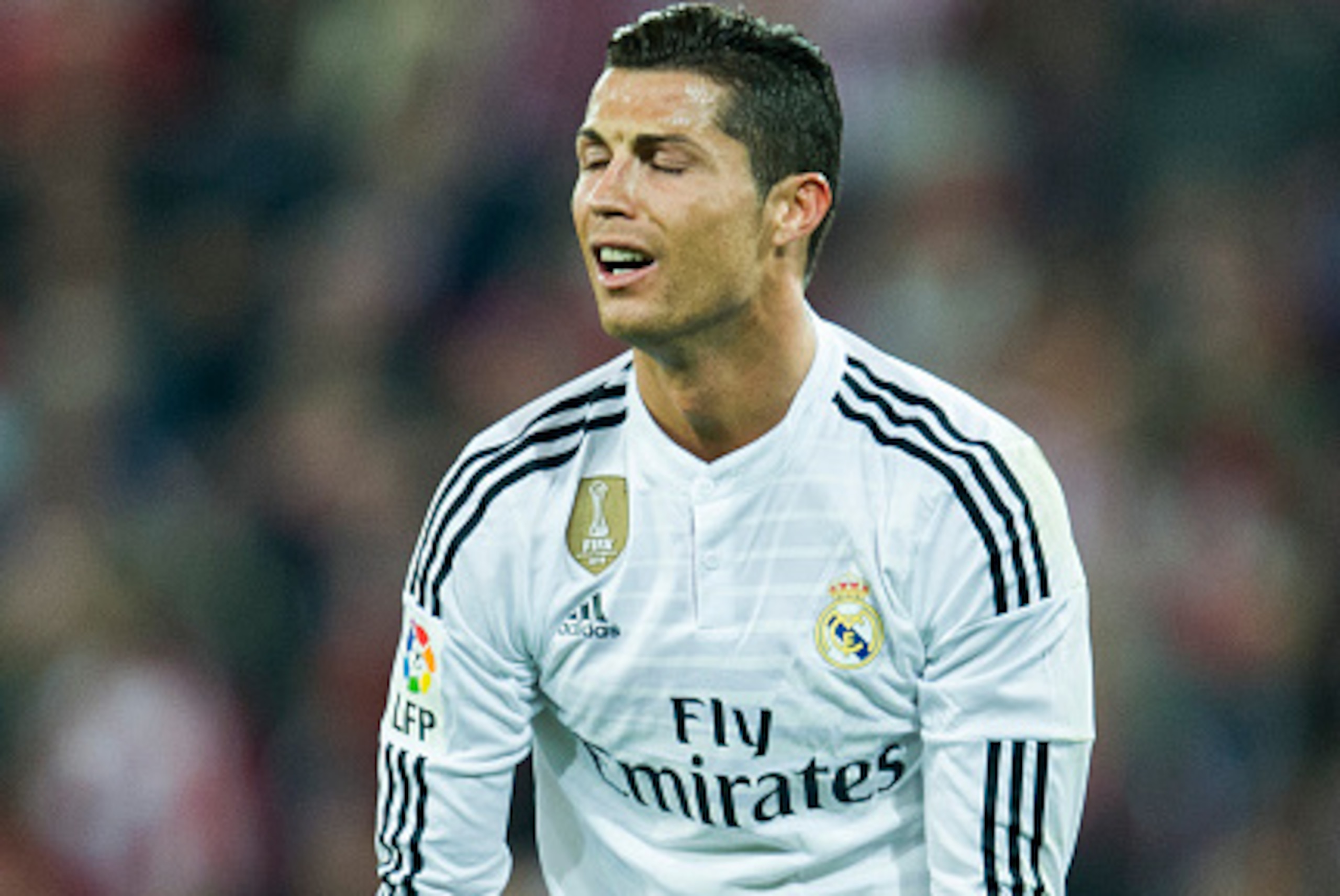BILBAO, SPAIN - MARCH 07:  Cristiano Ronaldo of Real Madrid reacts during the La Liga match between Athletic Club Bilbao and Real Madrid CF at San Mames Stadium on March 7, 2015 in Bilbao, Spain.  (Photo by Juan Manuel Serrano Arce/Getty Images)