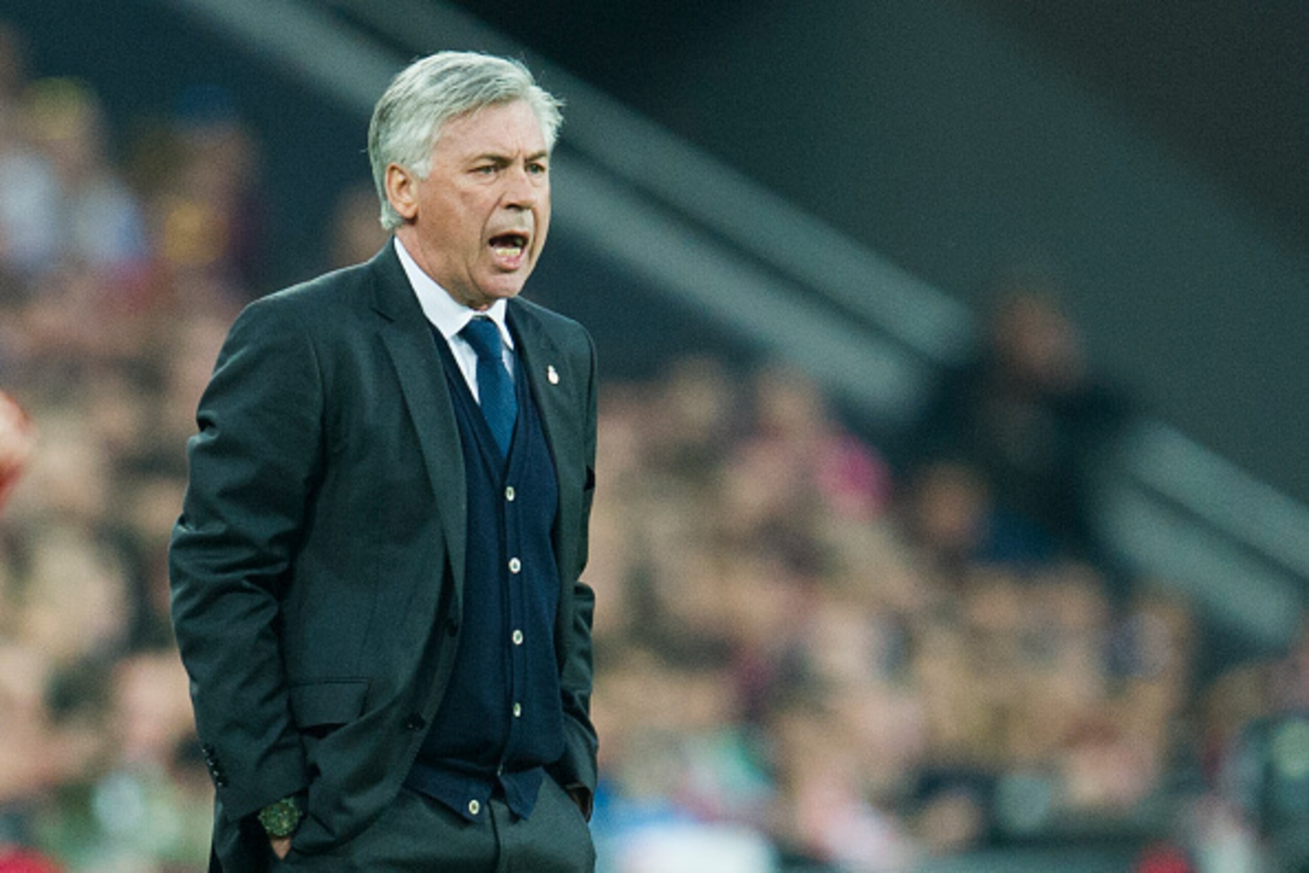 BILBAO, SPAIN - MARCH 07: Head coach Carlo Ancelotti of Real Madrid reacts during the La Liga match between Athletic Club Bilbao and Real Madrid CF at San Mames Stadium on March 7, 2015 in Bilbao, Spain.  (Photo by Juan Manuel Serrano Arce/Getty Images)