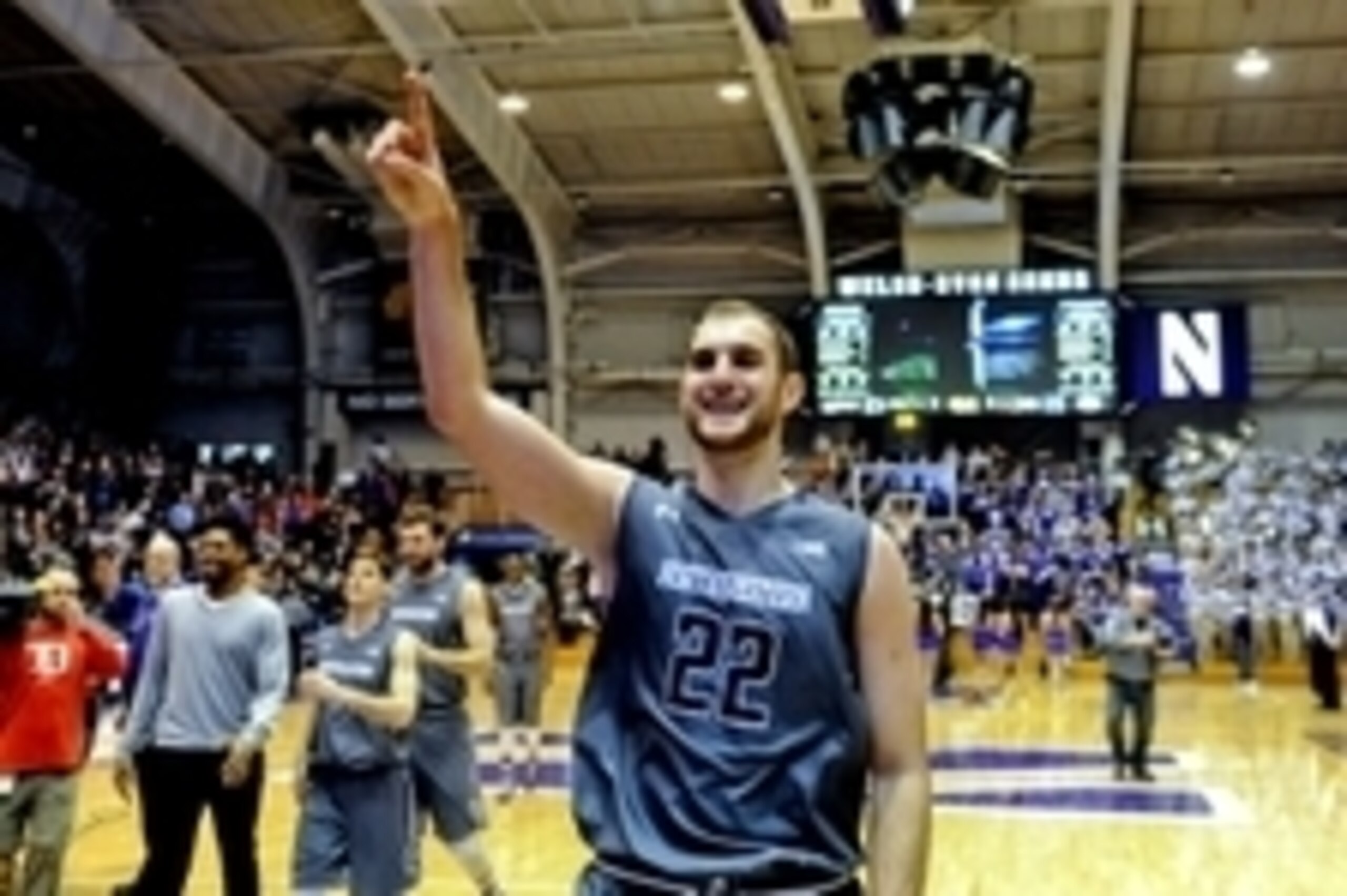 Feb 21, 2015; Evanston, IL, USA; Northwestern Wildcats center Alex Olah (22) at the end of their game at Welsh-Ryan Arena. Northwestern beat Penn State 60-39. Mandatory Credit: Matt Marton-USA TODAY Sports Feb 21, 2015; Evanston, IL, USA; Northwestern Wildcats center Alex Olah (22) at the end of their game at Welsh-Ryan Arena. Northwestern beat Penn State 60-39. Mandatory Credit: Matt Marton-USA TODAY Sports