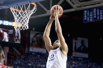 LEXINGTON, KY - FEBRUARY 28:  Karl-Anthony Towns #12 of the Kentucky Wildcats shoots the ball during the game against the Arkansas Razorbacks at Rupp Arena on February 28, 2015 in Lexington, Kentucky.  (Photo by Andy Lyons/Getty Images)