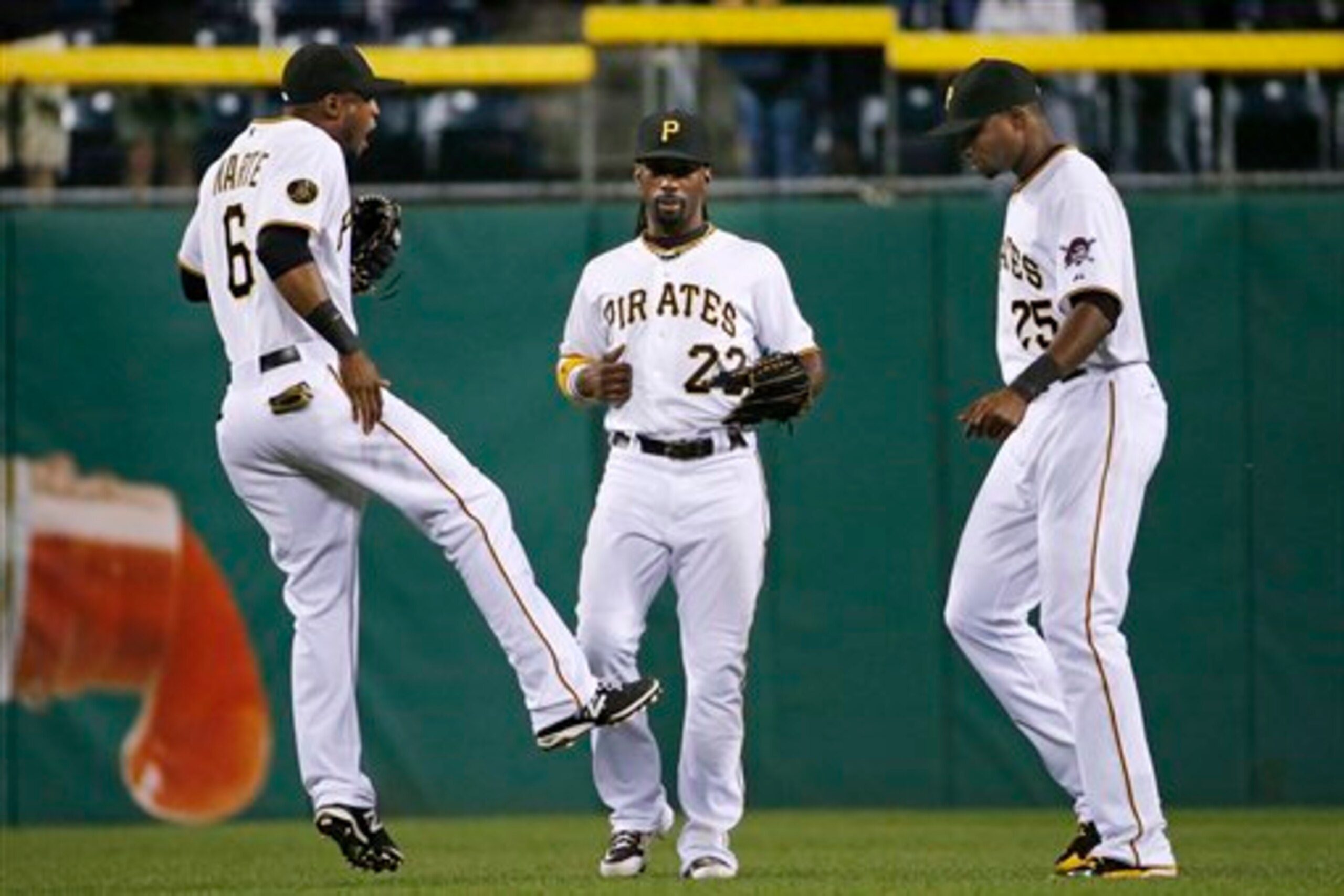 In Starling Marte (right), Andrew McCutchen and Gregory Polanco, the Pirates have an outfield that comes close to Miami's. In Starling Marte (right), Andrew McCutchen and Gregory Polanco, the Pirates have an outfield that comes close to Miami's.