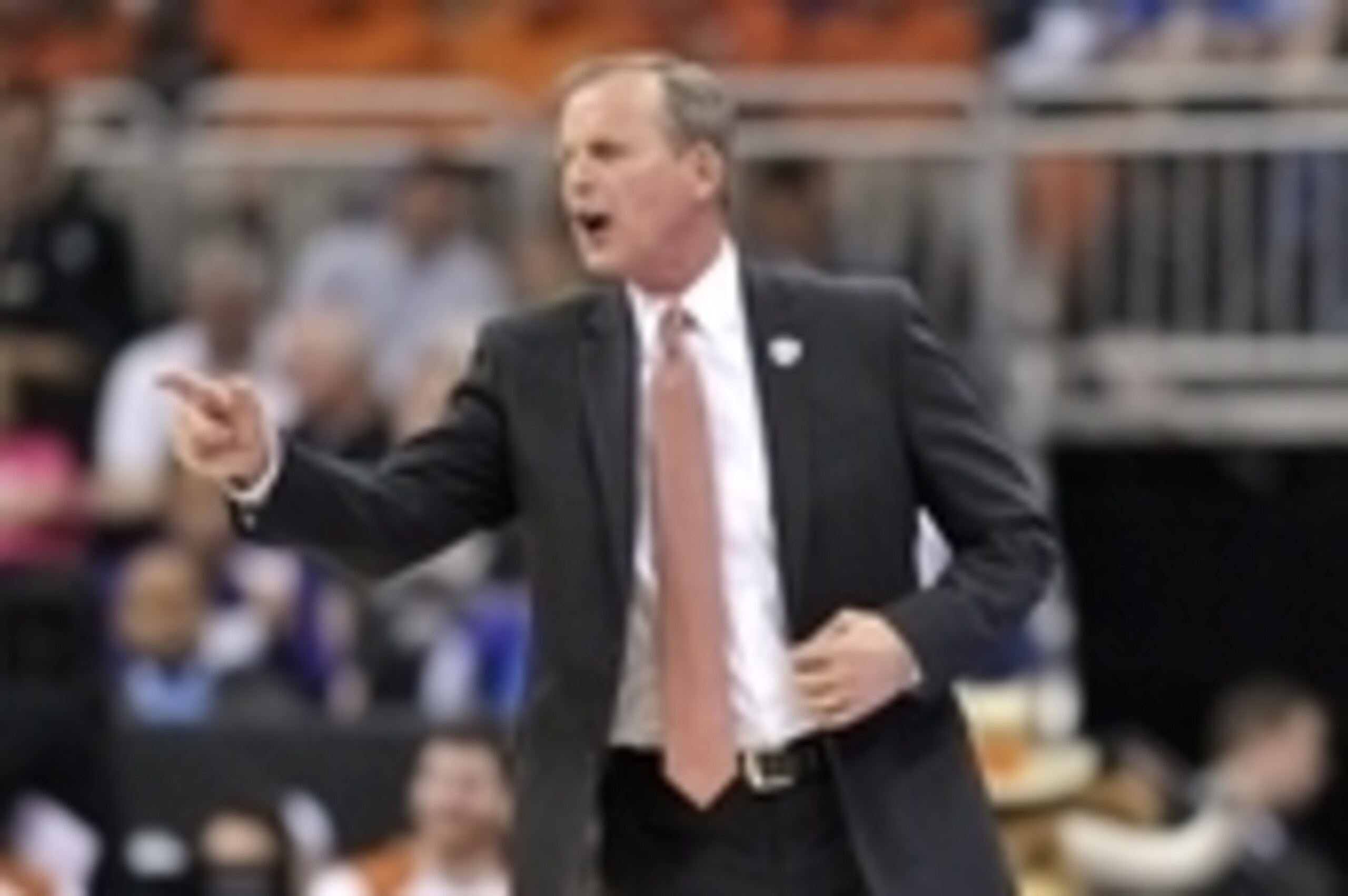 Mar 11, 2015; Kansas City, MO, USA; Texas Longhorns head coach Rick Barnes reacts to a call against the Texas Tech Red Raiders during the first round of the Big 12 Championship at the Sprint Center. Mandatory Credit: Denny Medley-USA TODAY Sports