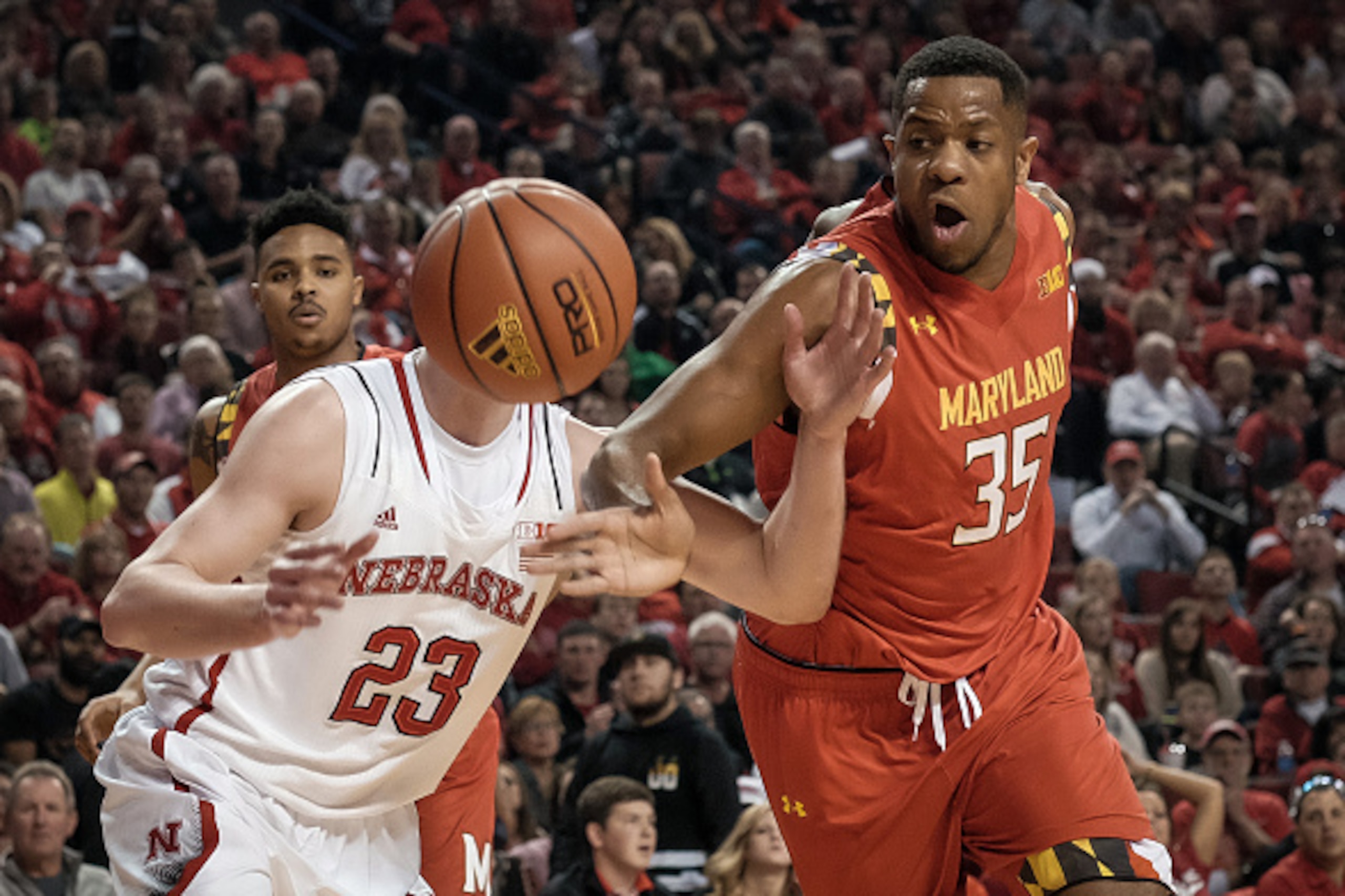 LINCOLN, NE - MARCH 8: Nick Fuller #23 of the Nebraska Cornhuskers and Damonte Dodd #35 of the Maryland Terrapins scramble for a loose ball during their game at Pinnacle Bank Arena March 8, 2015 in Lincoln, Nebraska. (Photo by Eric Francis/Getty Images) LINCOLN, NE - MARCH 8: Nick Fuller #23 of the Nebraska Cornhuskers and Damonte Dodd #35 of the Maryland Terrapins scramble for a loose ball during their game at Pinnacle Bank Arena March 8, 2015 in Lincoln, Nebraska. (Photo by Eric Francis/Getty Images)