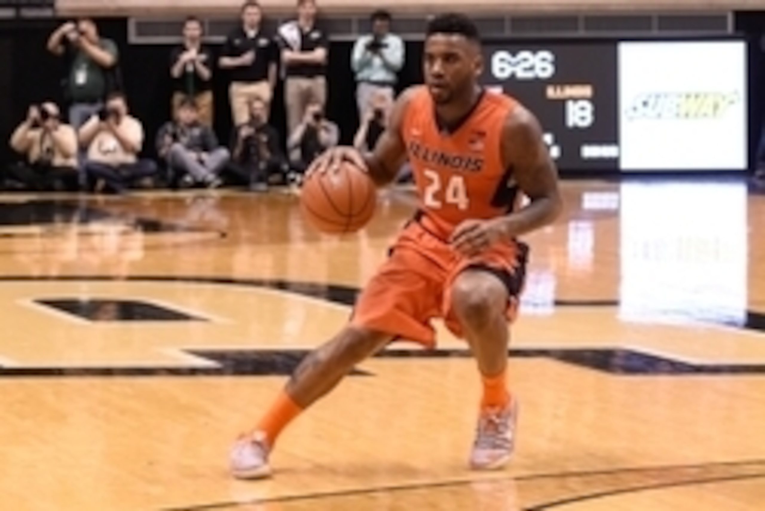Mar 7, 2015; West Lafayette, IN, USA; Illinois Fighting Illini guard Rayvonte Rice (24) looks to pass in the first half at Mackey Arena. Mandatory Credit: Sandra Dukes-USA TODAY Sports