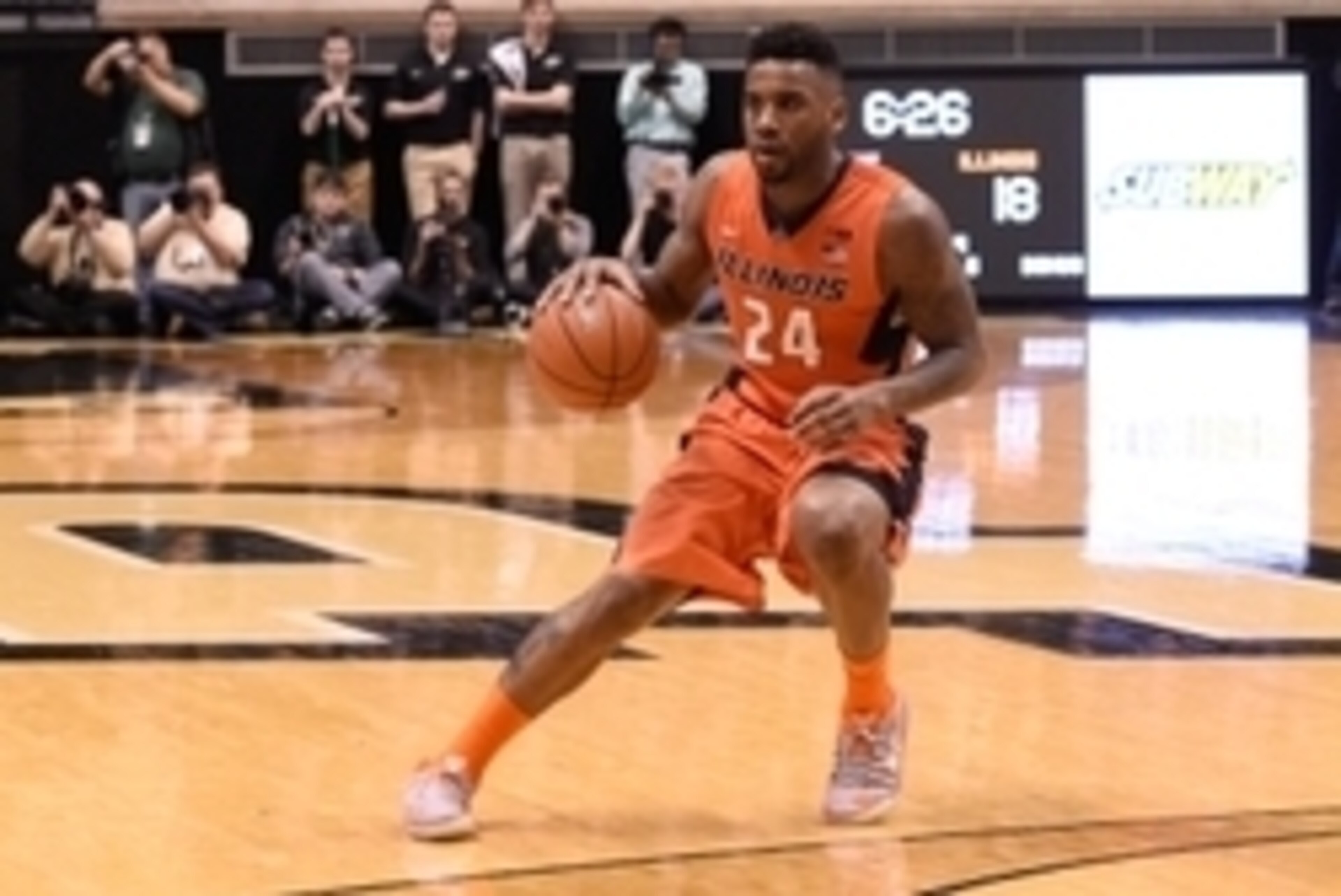 Mar 7, 2015; West Lafayette, IN, USA; Illinois Fighting Illini guard Rayvonte Rice (24) looks to pass in the first half at Mackey Arena. Mandatory Credit: Sandra Dukes-USA TODAY Sports