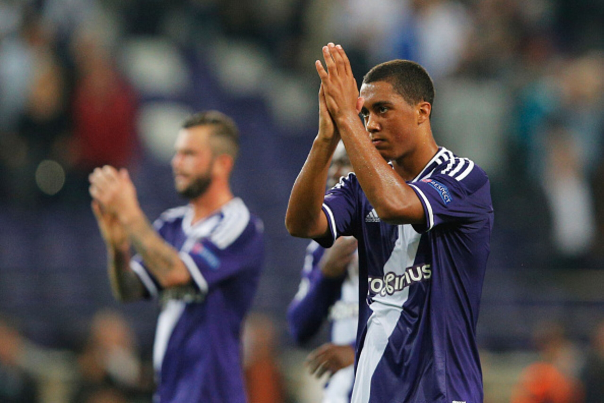 ANDERLECHT, BELGIUM - OCTOBER 01:  Youri Tielemans of Anderlecht acknowledges the crowd after the UEFA Champions League Group D match between RSC Anderlecht and Borussia Dortmund at Constant Vanden Stock Stadium on October 1, 2014 in Anderlecht, Belgium. 