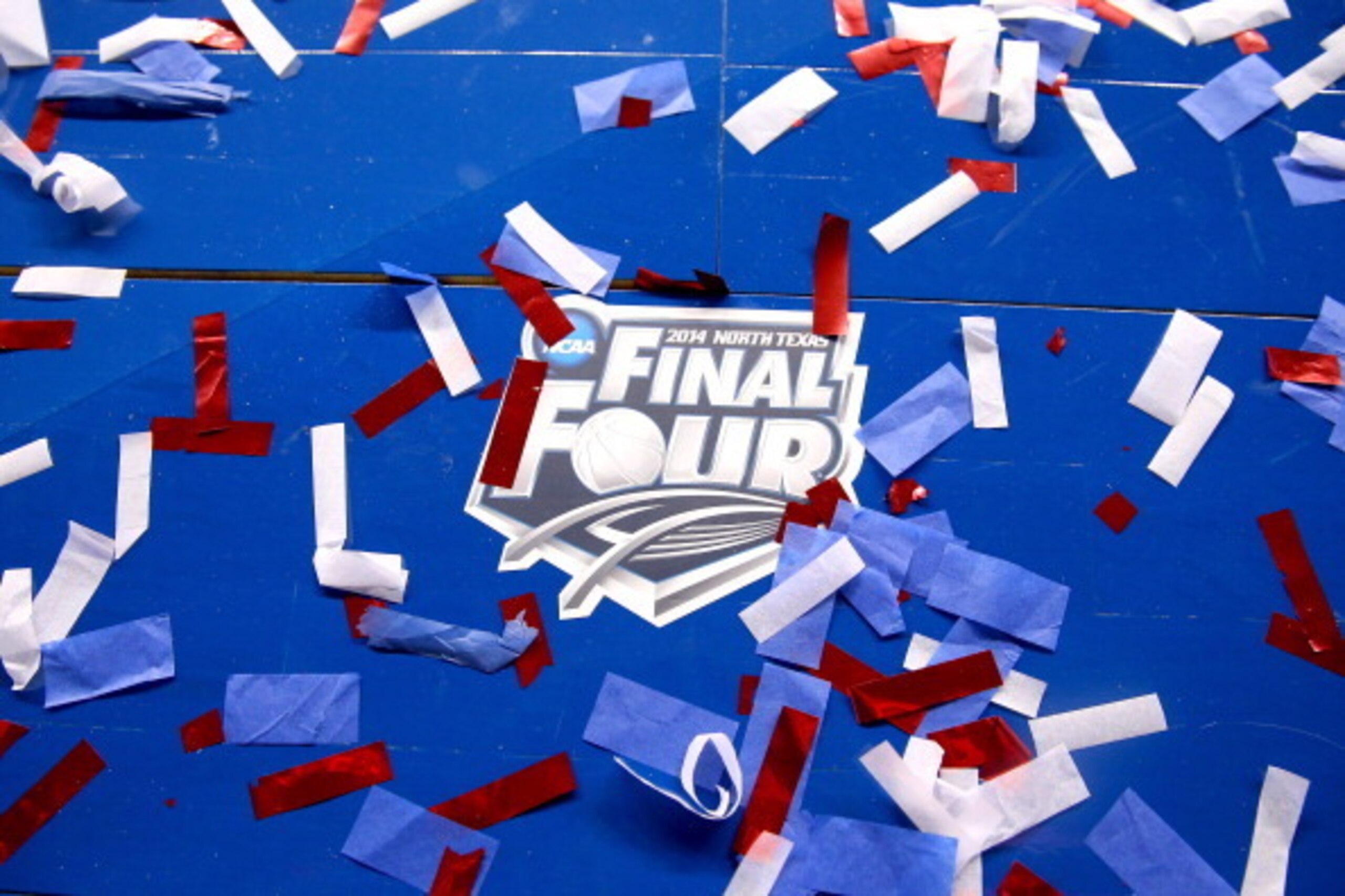 ARLINGTON, TX - APRIL 07: The Final Four logo is seen on the court following the NCAA Men's Final Four Championship between the Kentucky Wildcats and th Connecticut Huskies at AT&T Stadium on April 7, 2014 in Arlington, Texas.  (Photo by Ronald Martinez/G