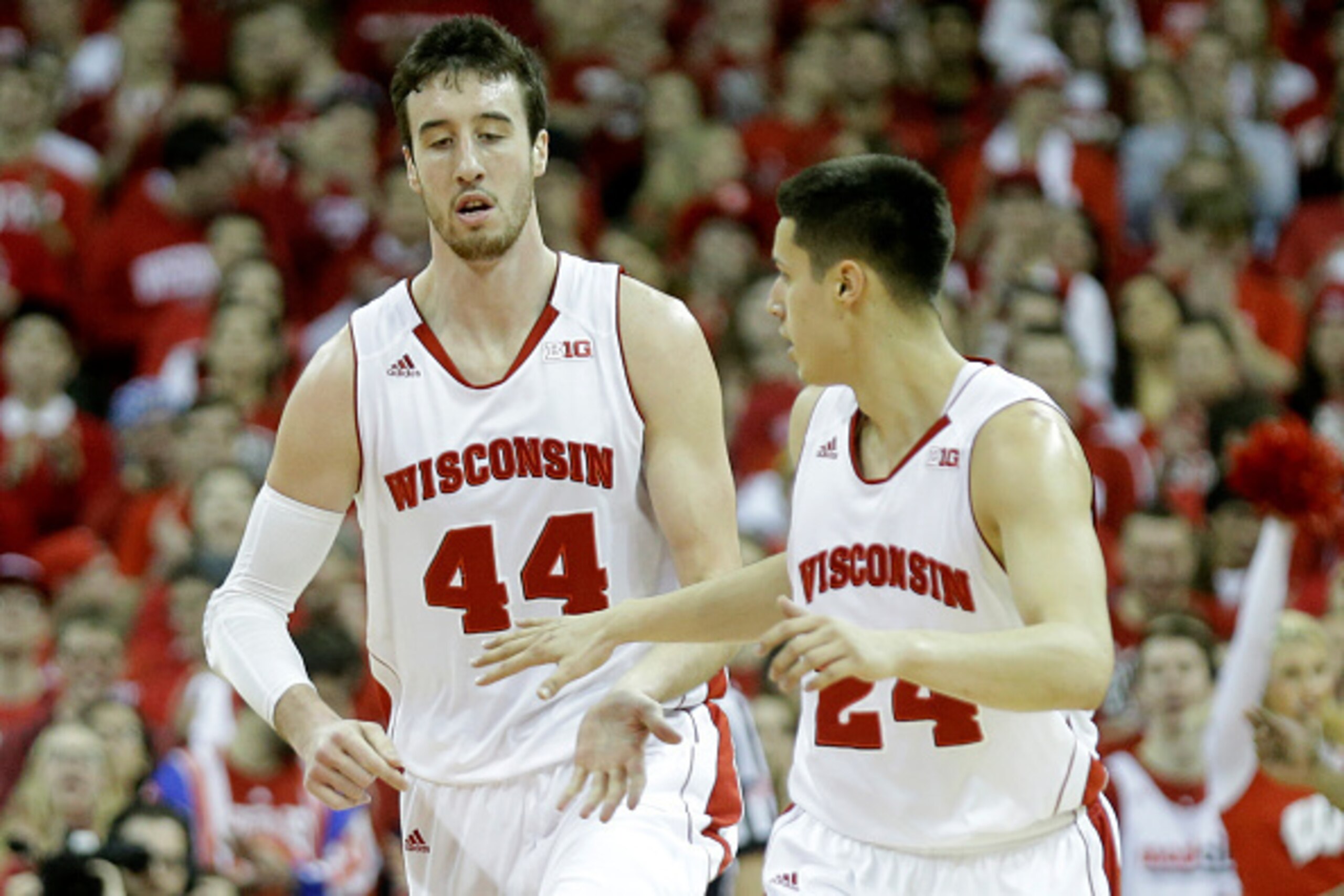 MADISON, WI - FEBRUARY 15: Frank Kaminsky #44 of the Wisconsin Badgers celebrates with Bronson Koenig #24 of the Illinois Fighting Illini at Kohl Center on February 15, 2015 in Madison, Wisconsin. (Photo by Mike McGinnis/Getty Images)