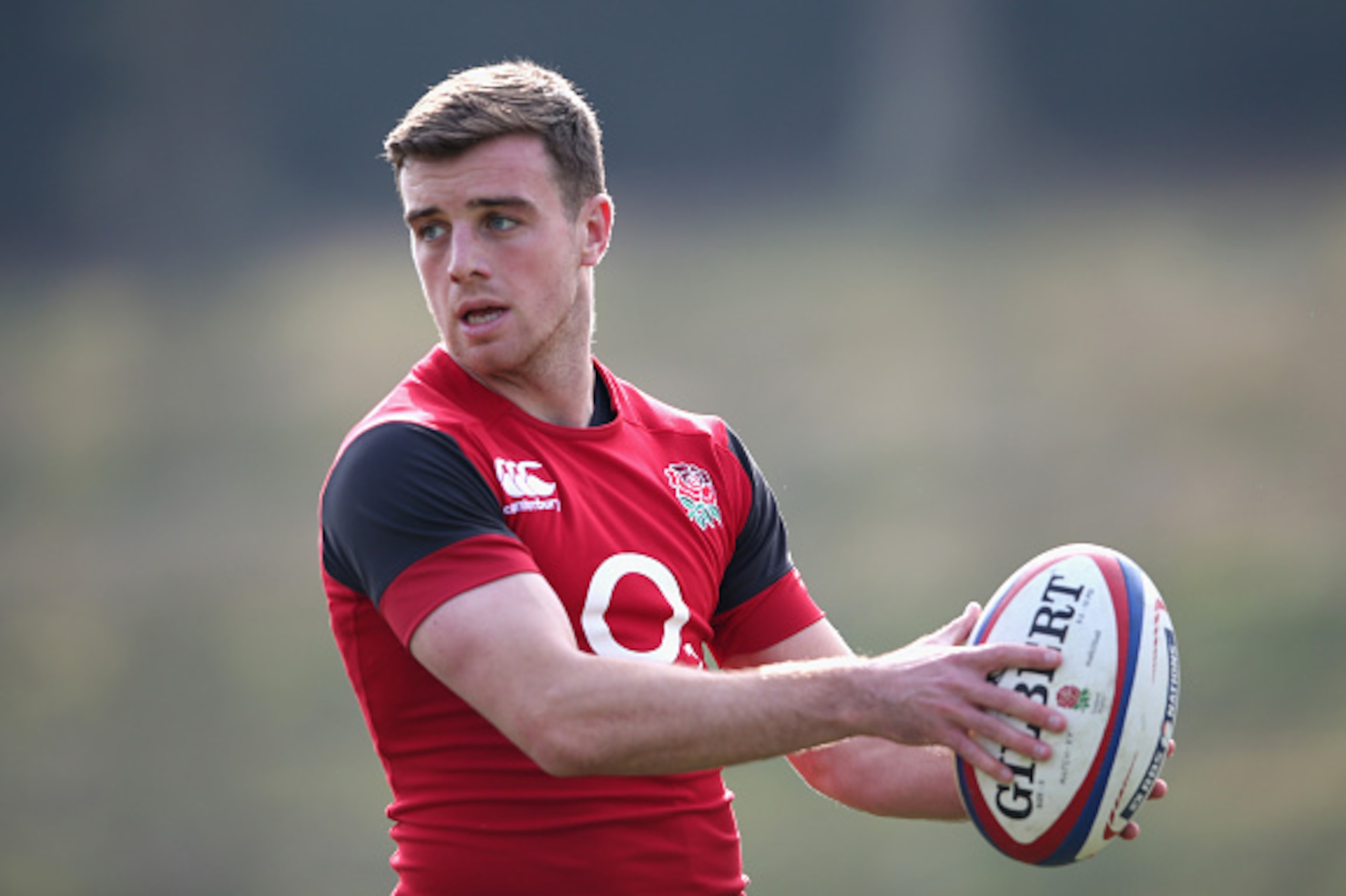 BAGSHOT, ENGLAND - MARCH 11:  George Ford looks on during the England training session held at Pennyhill Park on March 11, 2015 in Bagshot, England.  (Photo by David Rogers/Getty Images)