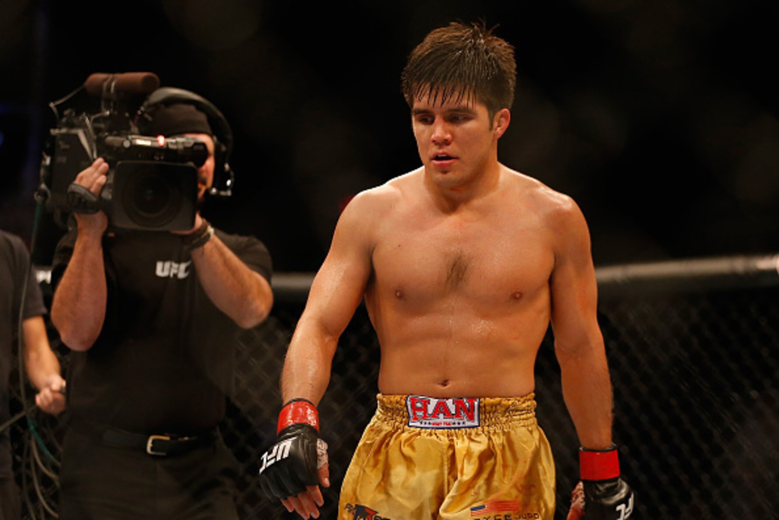 PHOENIX, AZ - DECEMBER 13:  Henry Cejudo after defeating Dustin Kimura (not pictured) during the UFC Fight Night event at the at U.S. Airways Center on December 13, 2014 in Phoenix, Arizona.  (Photo by Christian Petersen/Getty Images)