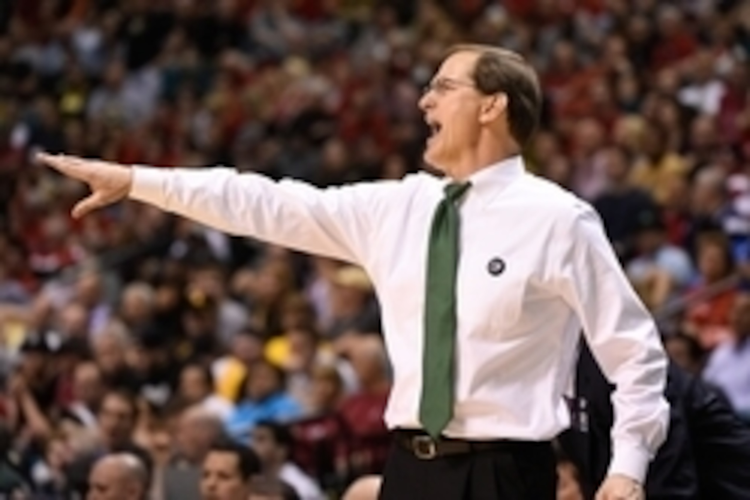 March 12, 2015; Las Vegas, NV, USA; Oregon Ducks head coach Dana Altman instructs against the Colorado Buffaloes during the second half in the quarterfinal round of the Pac-12 Conference tournament at MGM Grand Garden Arena. The Ducks defeated the Buffalo