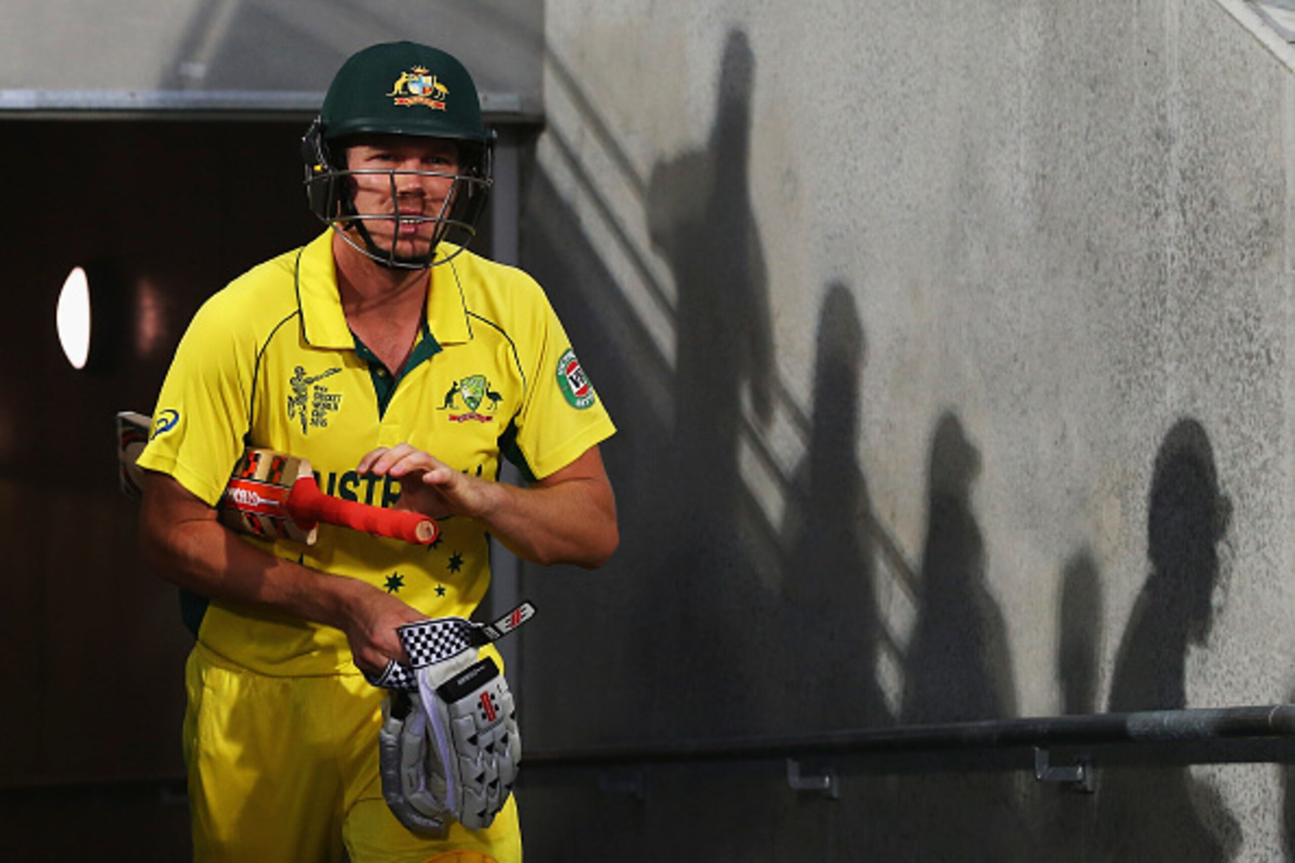 HOBART, AUSTRALIA - MARCH 14:  James Faulkner of Australia walks out to bat during the 2015 Cricket World Cup match between Australia and Scotland at Bellerive Oval on March 14, 2015 in Hobart, Australia.  (Photo by Ryan Pierse/Getty Images)