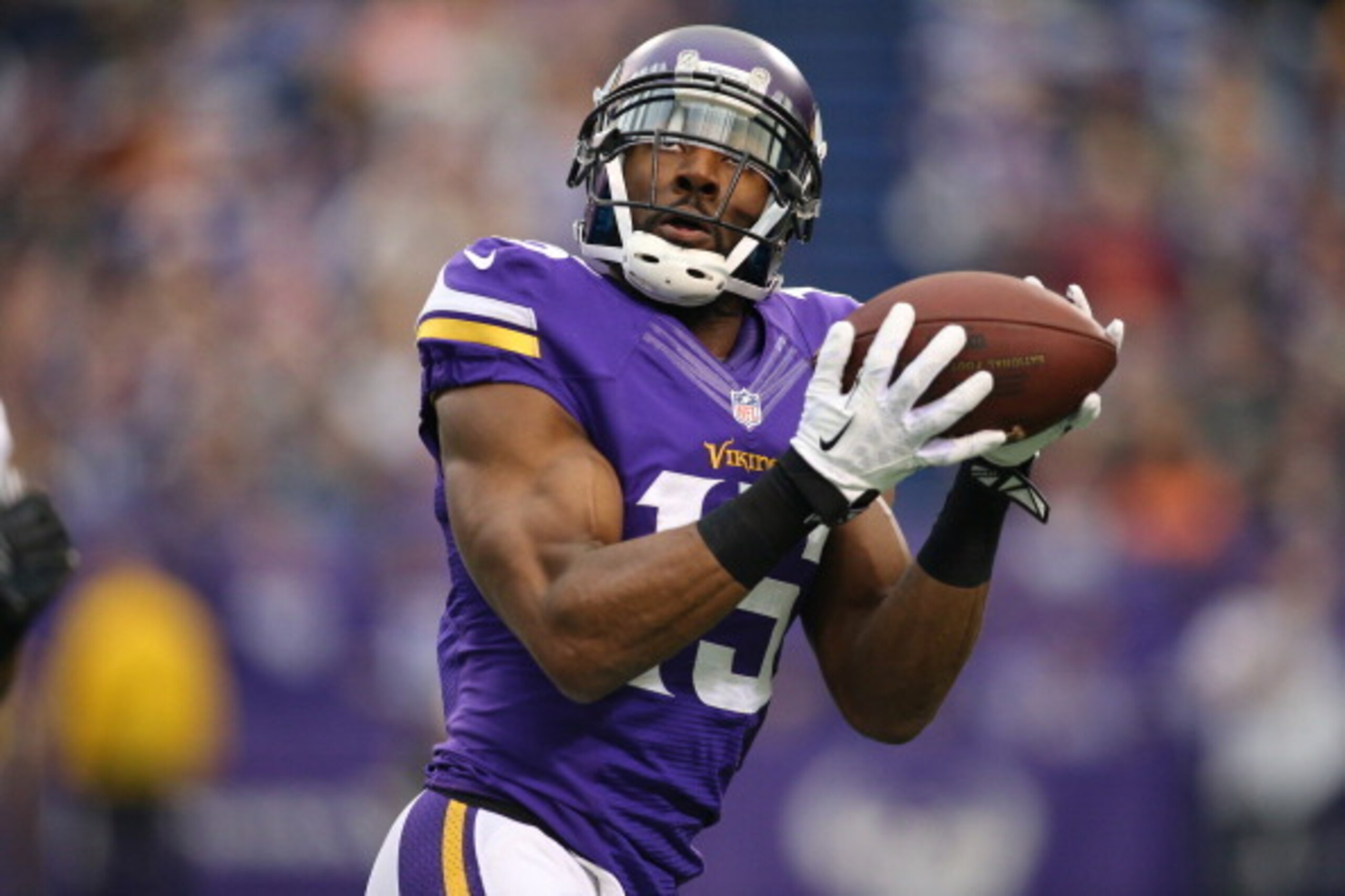 MINNEAPOLIS, MN - DECEMBER 15:  Greg Jennings #15 of the Minnesota Vikings pulls in a pass for a touchdown against the Philadelphia Eagles on December 15, 2013 at Mall of America Field at the Hubert H. Humphrey Metrodome in Minneapolis, Minnesota. (Photo 