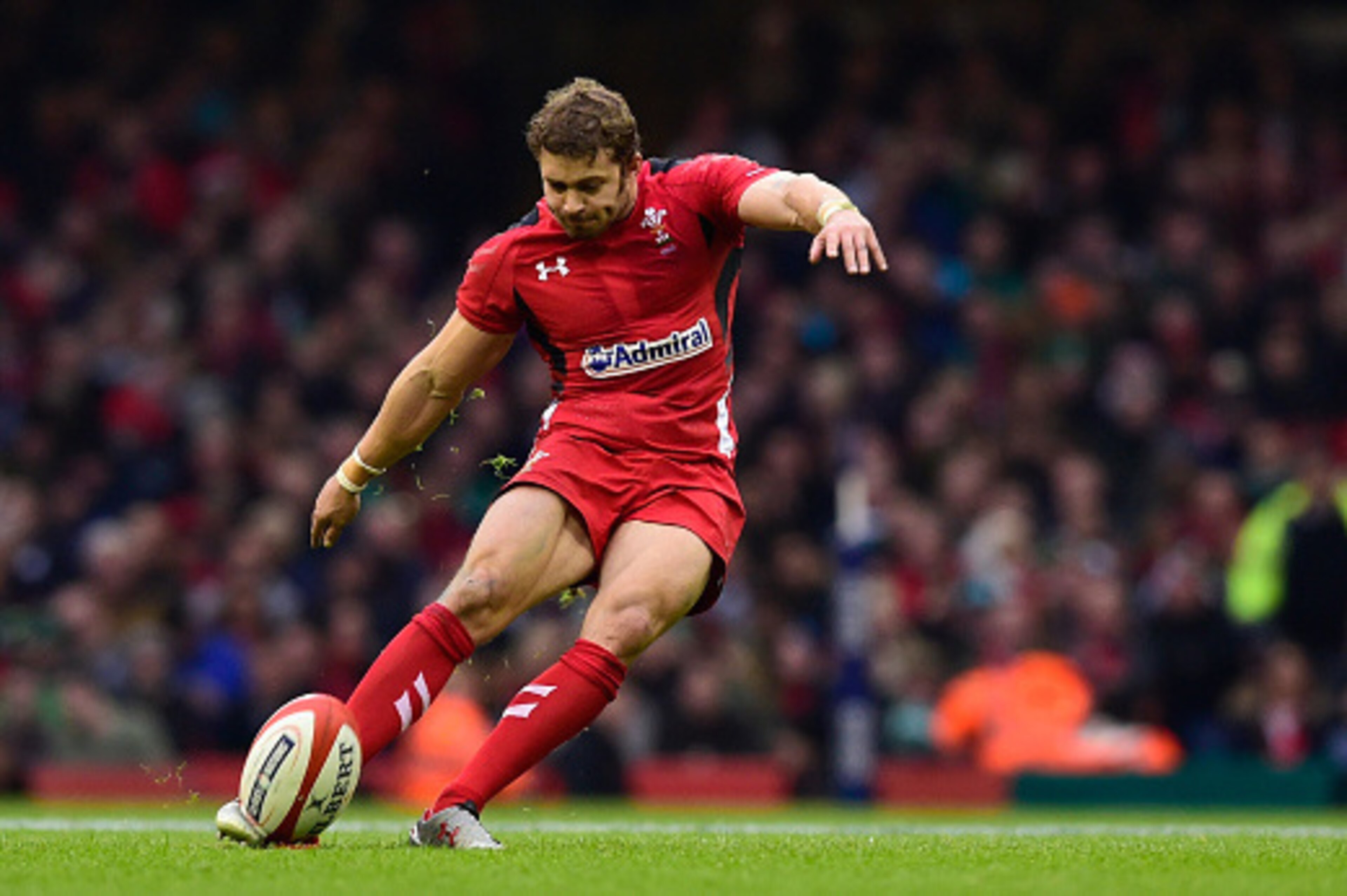 CARDIFF, WALES - MARCH 14:  Wales player Leigh Halfpenny kicks a penalty during the RBS Six Nations match between Wales and Ireland at Millennium Stadium on March 14, 2015 in Cardiff, Wales.  (Photo by Stu Forster/Getty Images)