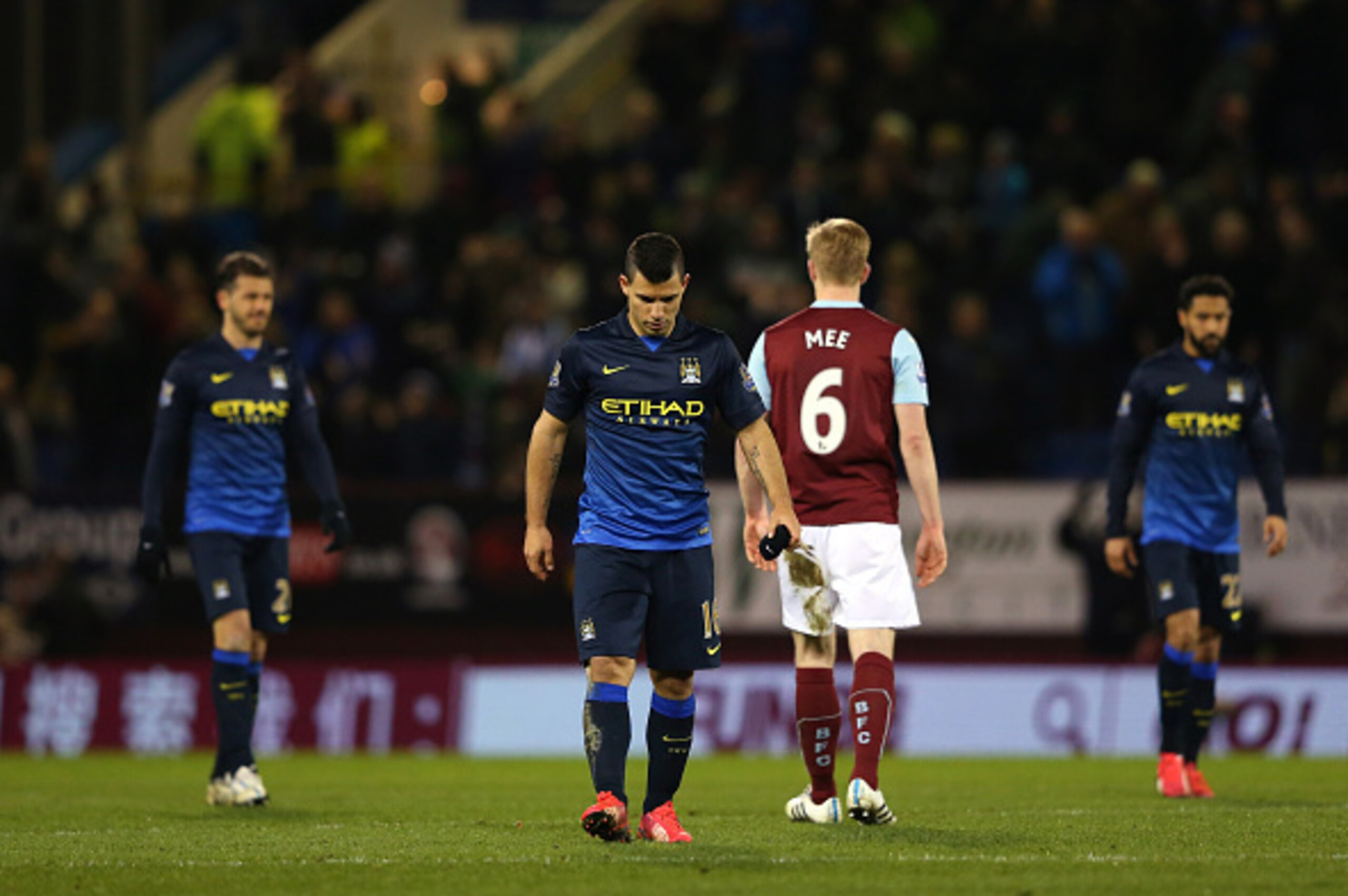 BURNLEY, ENGLAND - MARCH 14:  Sergio Aguero of Manchester City looks dejected after defeat to Burnley in the Barclays Premier League match between Burnley and Manchester City at Turf Moor on March 14, 2015 in Burnley, England.  (Photo by Alex Livesey/Gett
