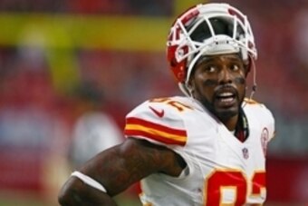 Dec 7, 2014; Glendale, AZ, USA; Kansas City Chiefs wide receiver Dwayne Bowe (82) against the Arizona Cardinals at University of Phoenix Stadium. The Cardinals defeated the Chiefs 17-14. Mandatory Credit: Mark J. Rebilas-USA TODAY Sports