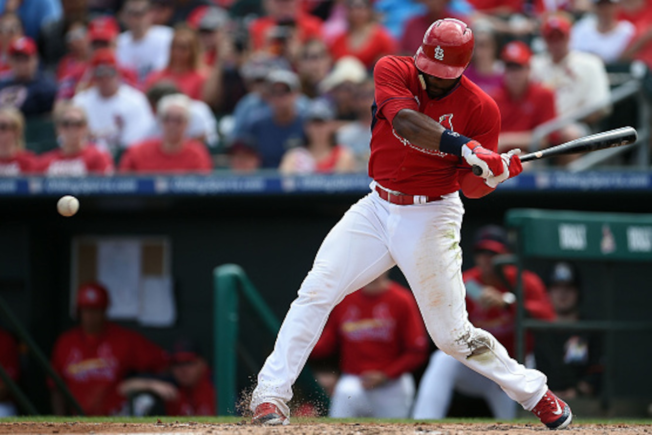 JUPITER, FL - MARCH 08:  Jason Heyward #22 of the St. Louis Cardinals swings at a pitch during the fifth inning of a spring training game against the Miami Marlins at Roger Dean Stadium on March 8, 2015 in Jupiter, Florida.  (Photo by Stacy Revere/Getty I