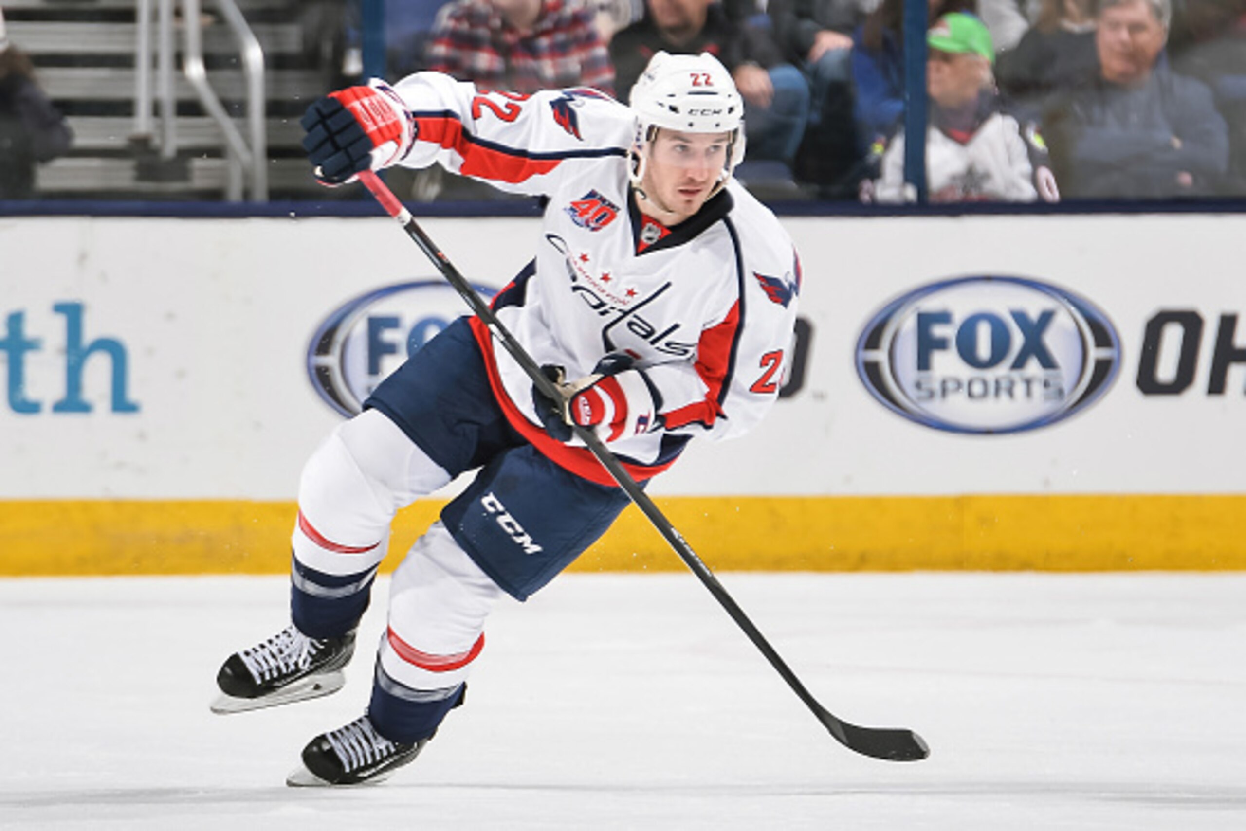 COLUMBUS, OH - MARCH 3:   Curtis Glencross #22 of the Washington Capitals skates against the Columbus Blue Jackets on March 3, 2015 at Nationwide Arena in Columbus, Ohio.  (Photo by Jamie Sabau/NHLI via Getty Images)