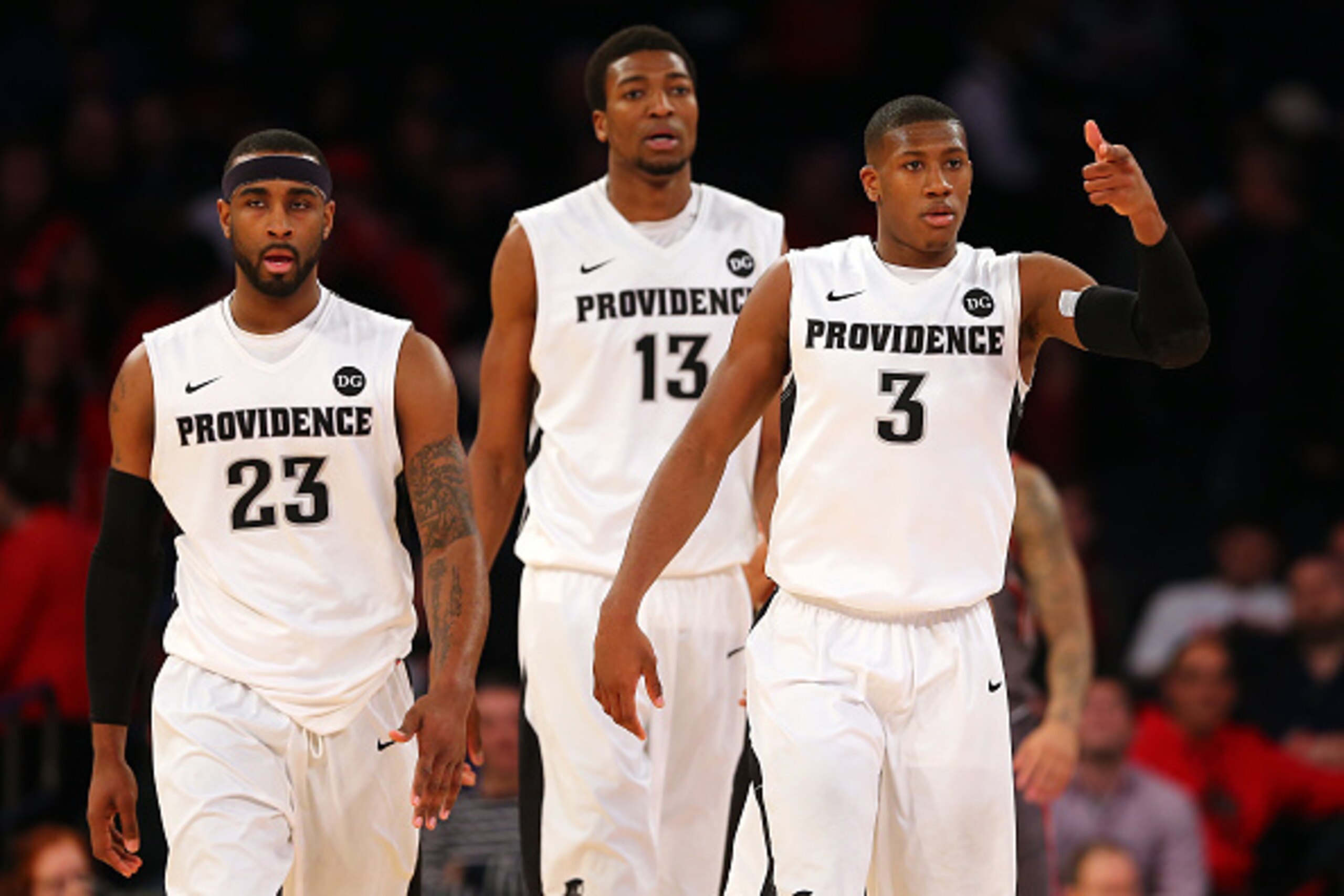 NEW YORK, NY - MARCH 12: Kris Dunn #3 of the Providence Friars reacts against the St. John's Red Storm during a quarterfinal game of the Big East basketball tournament at Madison Square Garden on March 12, 2015 in New York City.  (Photo by Alex Trautwig/G