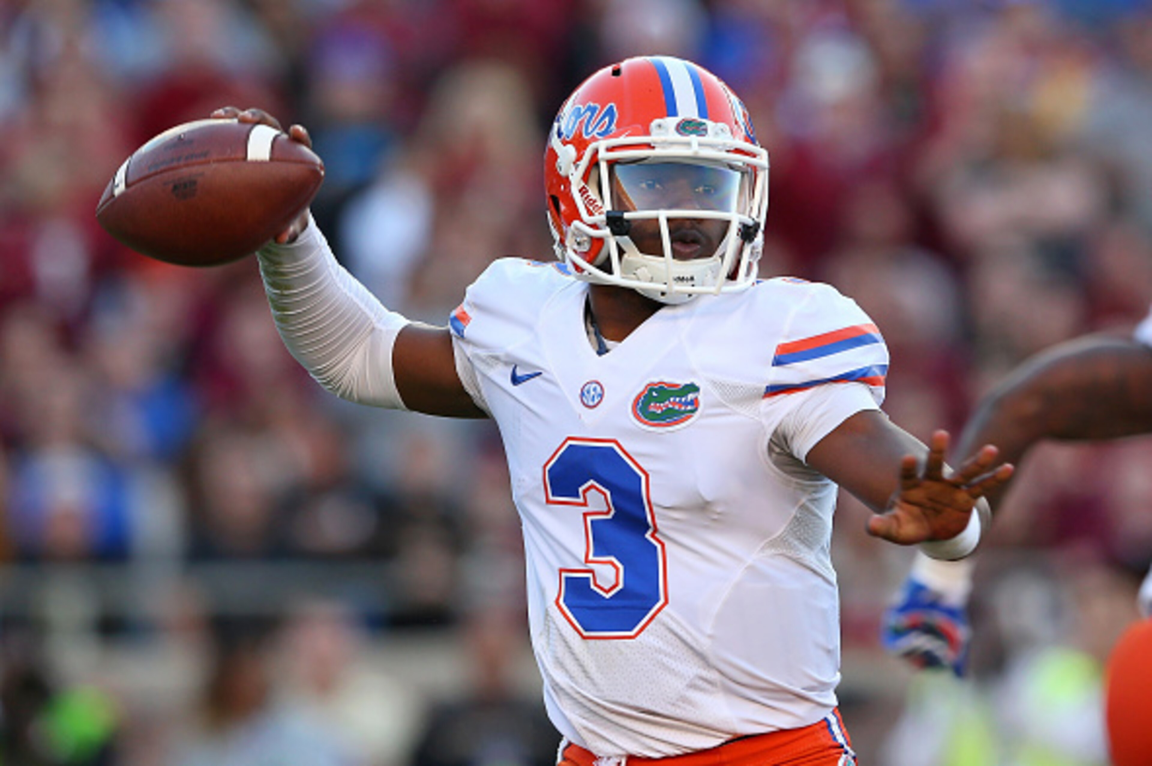 TALLAHASSEE, FL - NOVEMBER 29: Treon Harris #3 of the Florida Gators passes during a game against the Florida State Seminoles  at Doak Campbell Stadium on November 29, 2014 in Tallahassee, Florida.  (Photo by Mike Ehrmann/Getty Images)