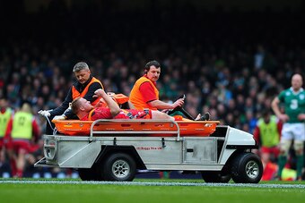 CARDIFF, WALES - MARCH 14:  Samson Lee of Wales is taken off the field after suffering a leg injury during the RBS Six Nations match between Wales and Ireland at Millennium Stadium on March 14, 2015 in Cardiff, Wales.  (Photo by Dan Mullan/Getty Images)