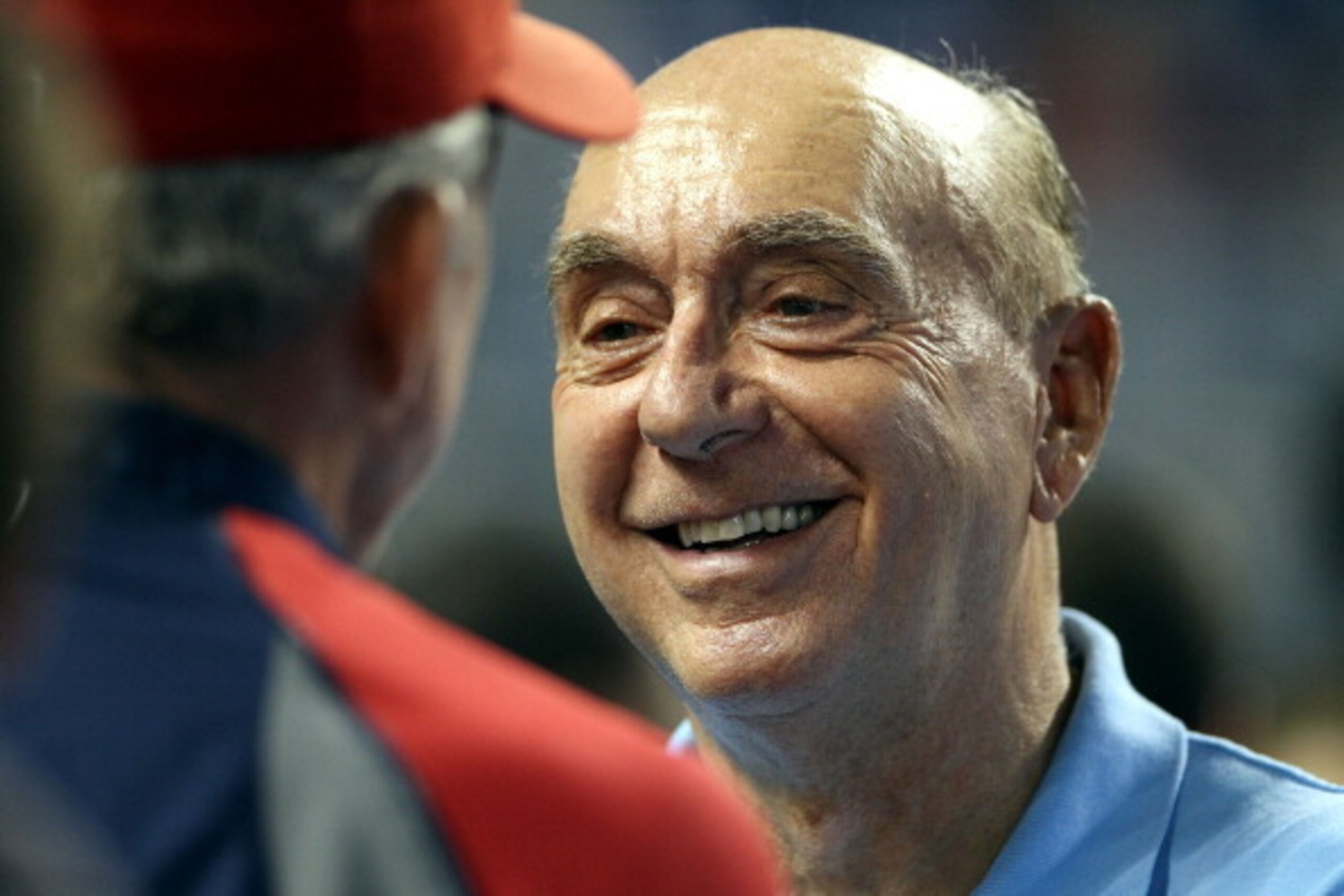 MIAMI, FL - AUGUST 28:  Manager Davey Johnson of the Washington Nationals chats with broadcaster Dick Vitale (R) prior to playing against the Miami Marlins at Marlins Park on August 28, 2012 in Miami, Florida.  (Photo by Marc Serota/Getty Images)