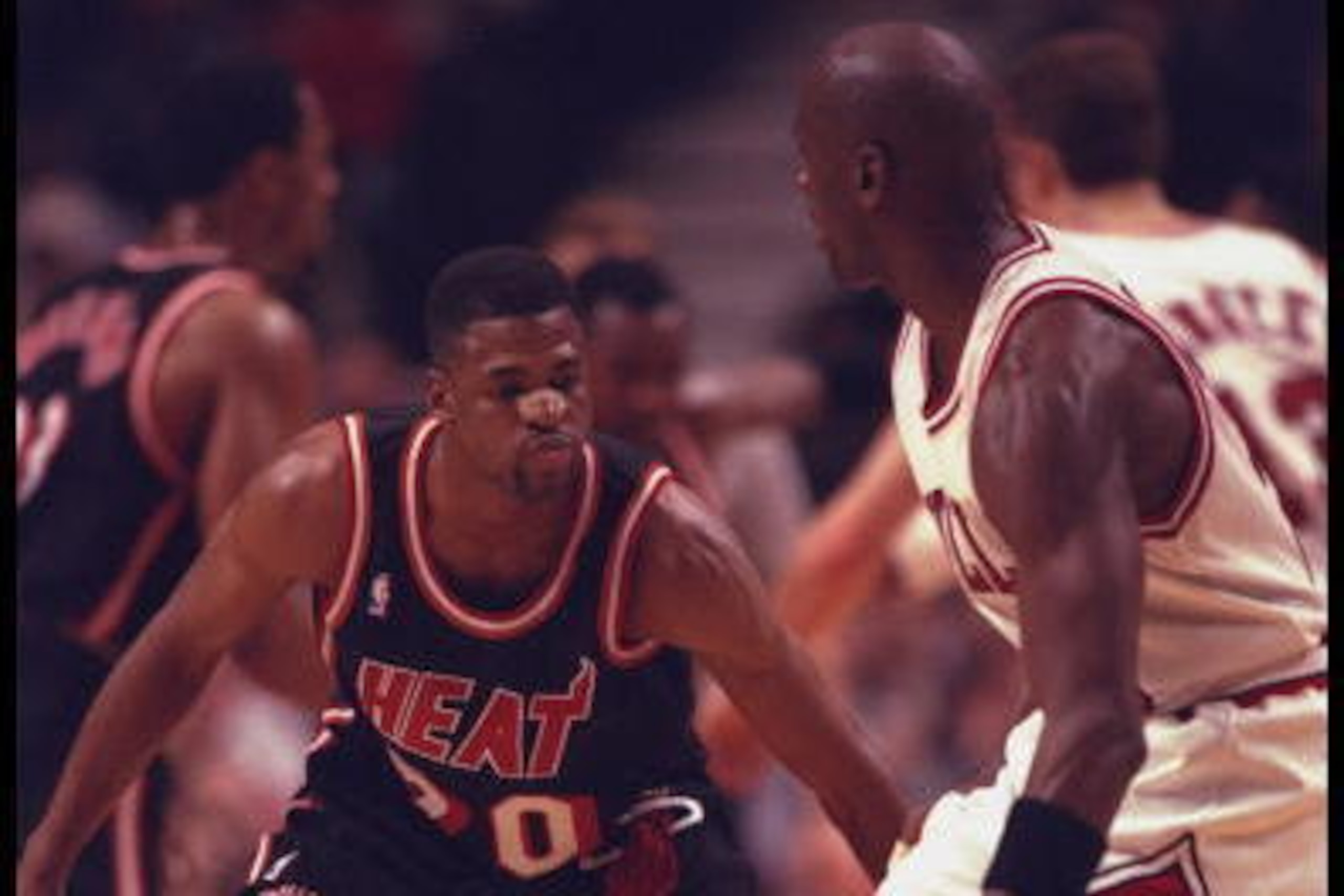 26 Jan 1996: Guard Michael Jordan of the Chicago Bulls and Pete Myers of the Miami Heat fight for the ball during a game played at the United Center in Chicago, Illinois. The Bulls won the game, 102-80. 26 Jan 1996: Guard Michael Jordan of the Chicago Bulls and Pete Myers of the Miami Heat fight for the ball during a game played at the United Center in Chicago, Illinois. The Bulls won the game, 102-80.