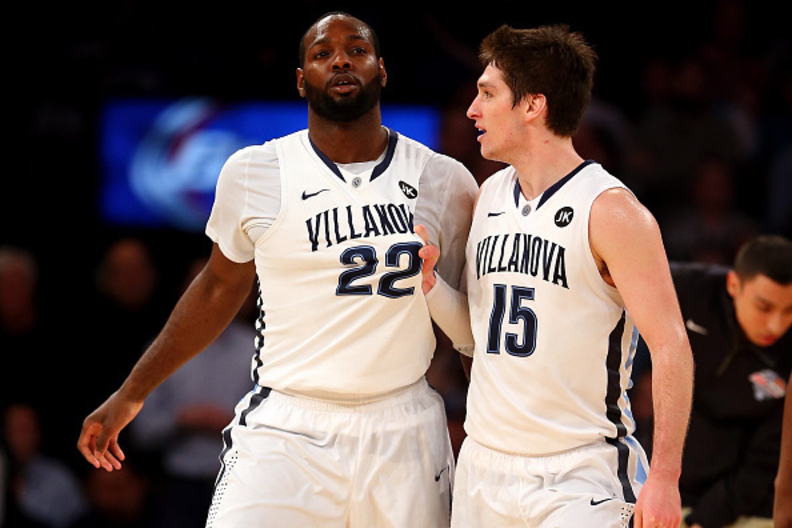 NEW YORK, NY - MARCH 14: Ryan Arcidiacono #15 speaks with JayVaughn Pinkston #22 of the Villanova Wildcats during the championship game of the Big East basketball tournament against the Xavier Musketeers at Madison Square Garden on March 14, 2015 in New Y NEW YORK, NY - MARCH 14: Ryan Arcidiacono #15 speaks with JayVaughn Pinkston #22 of the Villanova Wildcats during the championship game of the Big East basketball tournament against the Xavier Musketeers at Madison Square Garden on March 14, 2015 in New Y