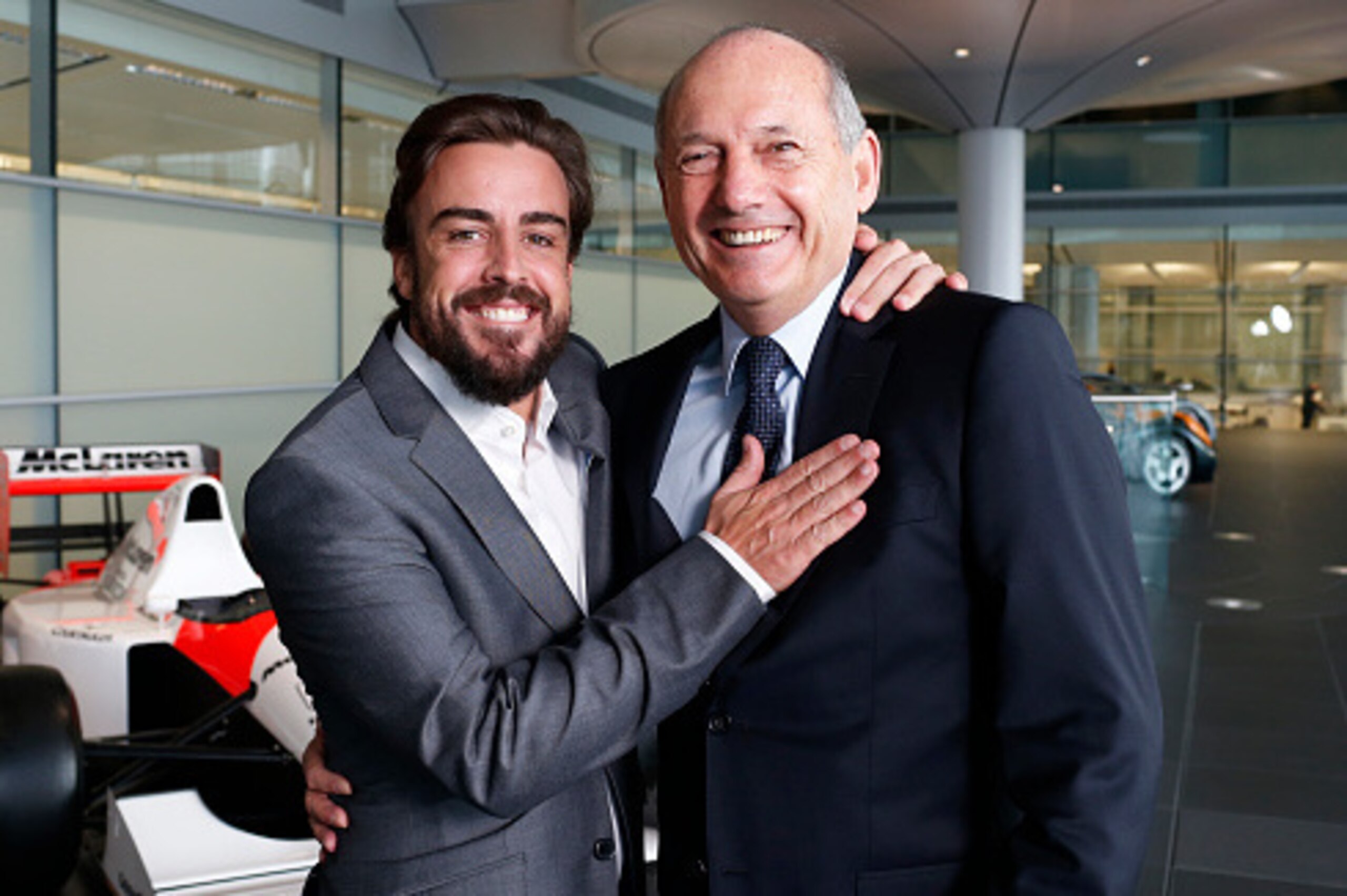 WOKING, ENGLAND- DECEMBER 10: In this handout photo provided by McLaren-Honda, Formula One driver Fernando Alonso (L) poses with Ron Dennis, Chairman & Chief Executive Officer, McLaren as McLaren-Honda announces its new driver line-up for 2015 on Decembe WOKING, ENGLAND- DECEMBER 10: In this handout photo provided by McLaren-Honda, Formula One driver Fernando Alonso (L) poses with Ron Dennis, Chairman & Chief Executive Officer, McLaren as McLaren-Honda announces its new driver line-up for 2015 on Decembe