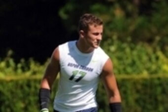Jul 2, 2013; Beaverton, OR, USA; Dillon Bates (17 ) drops back in coverage during the Nike 7on7 pool play at Nike World Headquarters in Beaverton, Oregon on Tuesday July, 2, 2013. Mandatory Credit: Steve Dykes-USA TODAY Sports