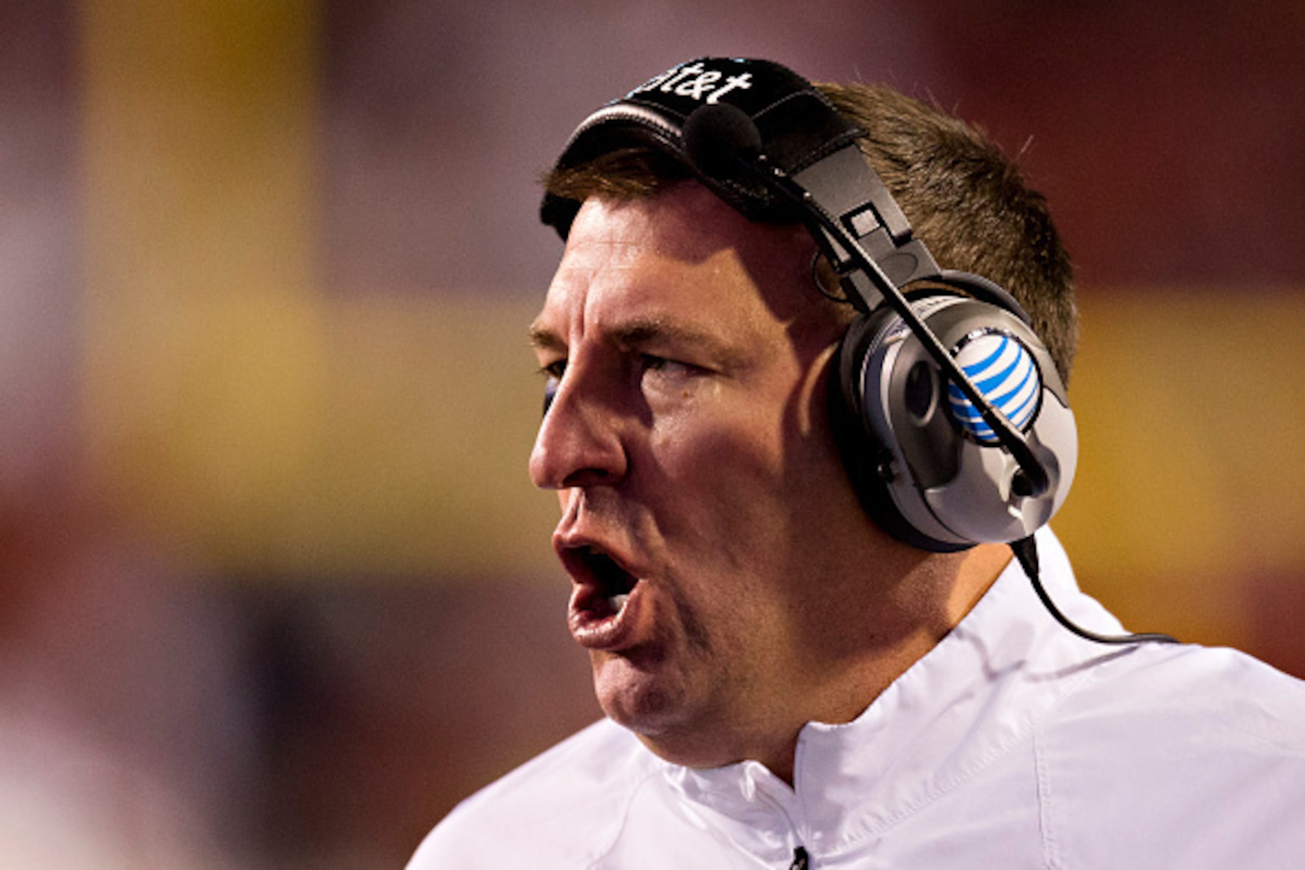 FAYETTEVILLE, AR - OCTOBER 11:  Head coach Bret Bielema of the Arkansas Razorbacks talks with the officials during a game against the Alabama Crimson Tide at Razorback Stadium on October 11, 2014 in Fayetteville, Arkansas.  The Crimson Tide defeated the R