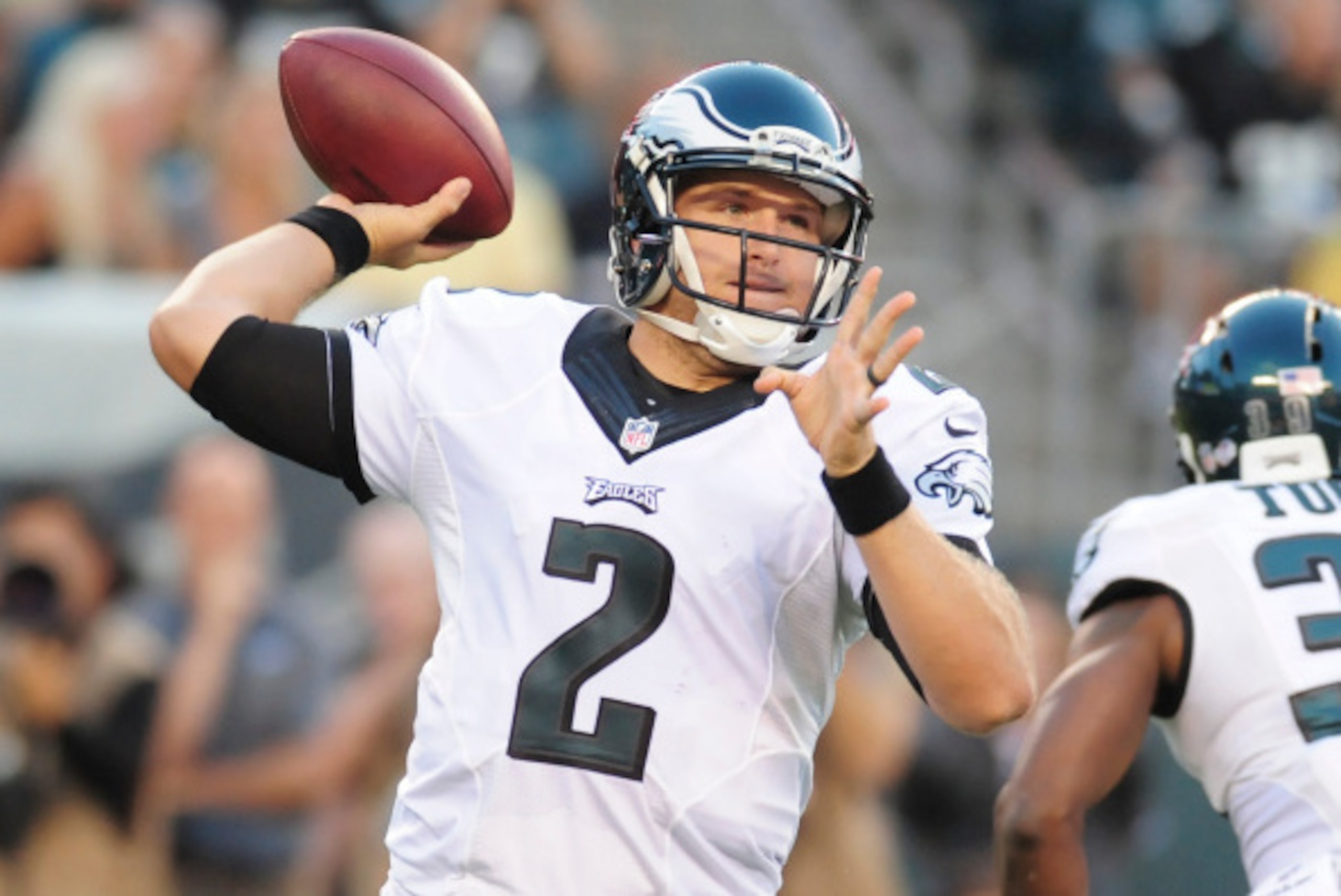 PHILADELPHIA, PA - AUGUST 28: Quarterback Matt Barkley #2 of the Philadelphia Eagles throws the ball in the first quarter of the preseason game against the New York Jets on August 28, 2014 at Lincoln Financial Field in Philadelphia, Pennsylvania. (Photo b