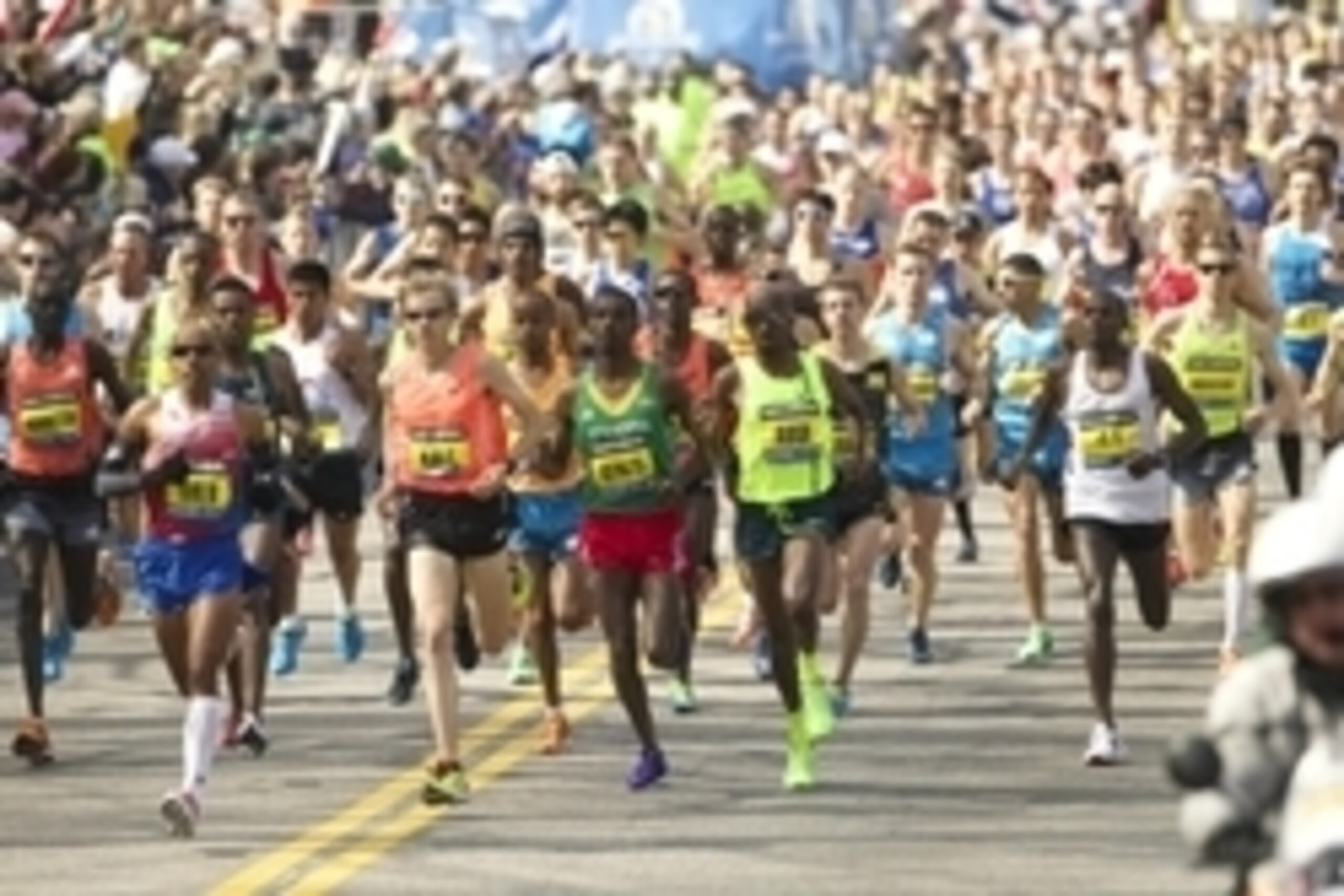 Apr 21, 2014; Boston, MA, USA; Elite runners including Meb Keflezighi , Ryan Hall and Markos Geneti race during the 2014 Boston Marathon. Mandatory Credit: David Butler II-USA TODAY Sports