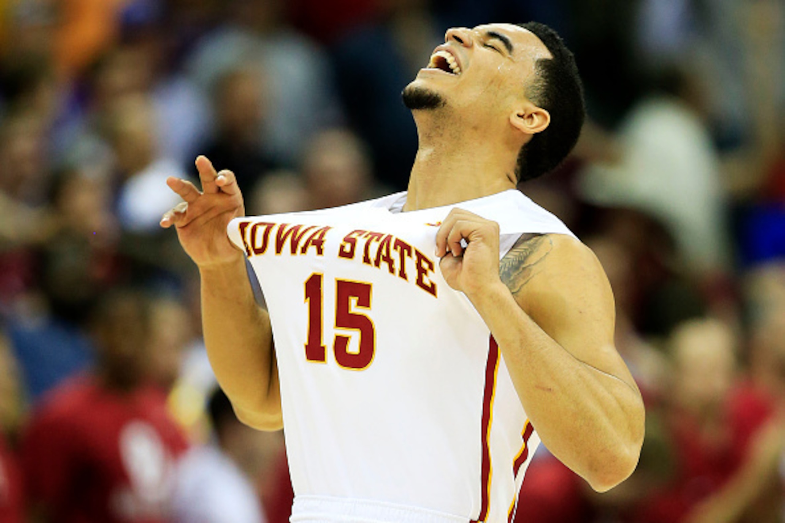 KANSAS CITY, MO - MARCH 13: Naz Long #15 of the Iowa State Cyclones celebrates after their 67 to 65 win over the Oklahoma Sooners during a semifinal game of the 2015 Big 12 Basketball Tournament at Sprint Center on March 13, 2015 in Kansas City, Missouri KANSAS CITY, MO - MARCH 13: Naz Long #15 of the Iowa State Cyclones celebrates after their 67 to 65 win over the Oklahoma Sooners during a semifinal game of the 2015 Big 12 Basketball Tournament at Sprint Center on March 13, 2015 in Kansas City, Missouri