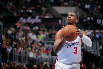 LOS ANGELES, CA - MARCH 17: Chris Paul #3 of the Los Angeles Clippers attempts a free throw against the Charlotte Hornets on March 17, 2015 at Staples Center in Los Angeles, California. NOTE TO USER: User expressly acknowledges and agrees that, by downloa