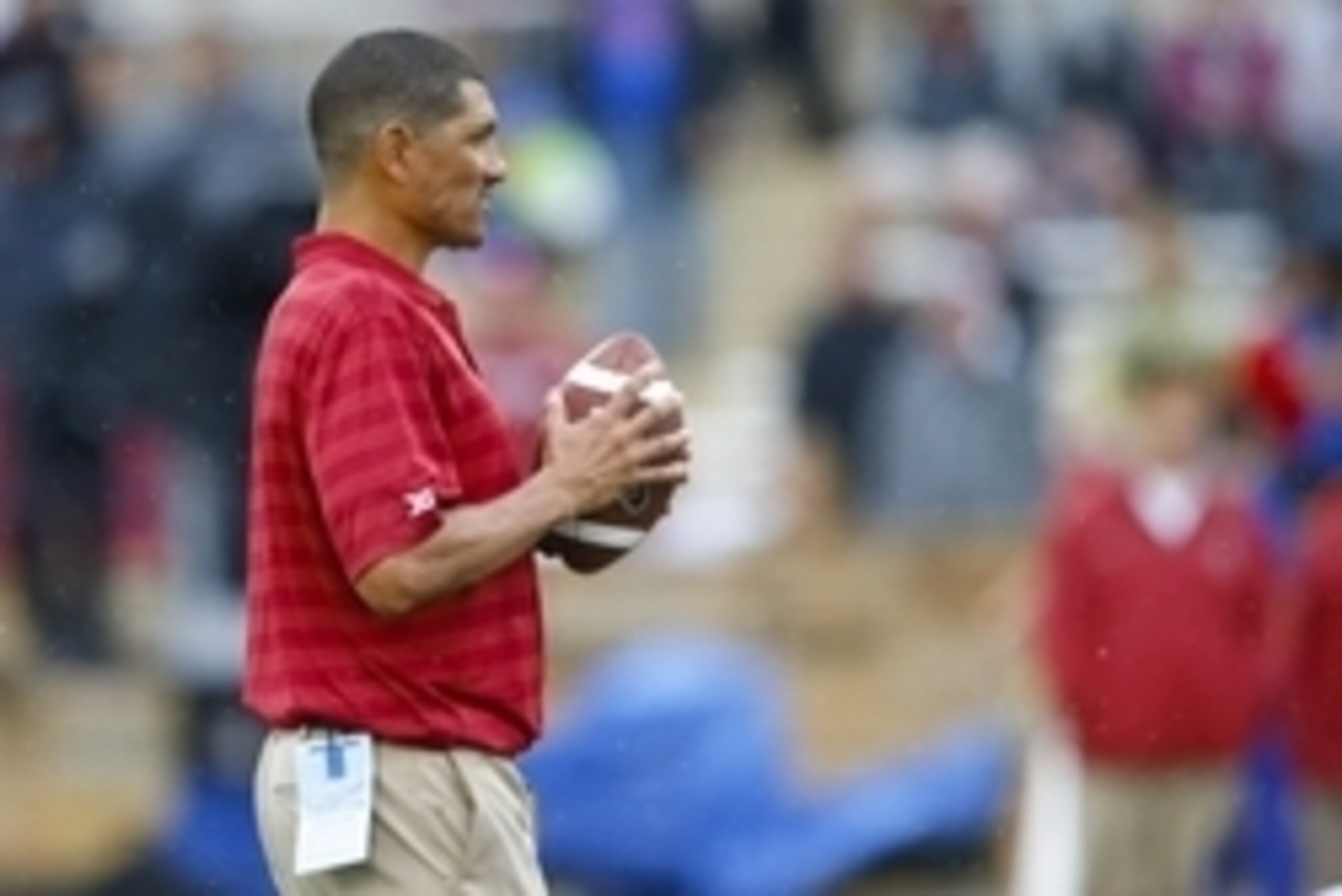Sep 6, 2014; Tulsa, OK, USA;  Oklahoma Sooners co-offensive coordinator Jay Norvell before the game against the Tulsa Golden Hurricane at Skelly Field at H.A. Chapman Stadium. Mandatory Credit: Kevin Jairaj-USA TODAY Sports