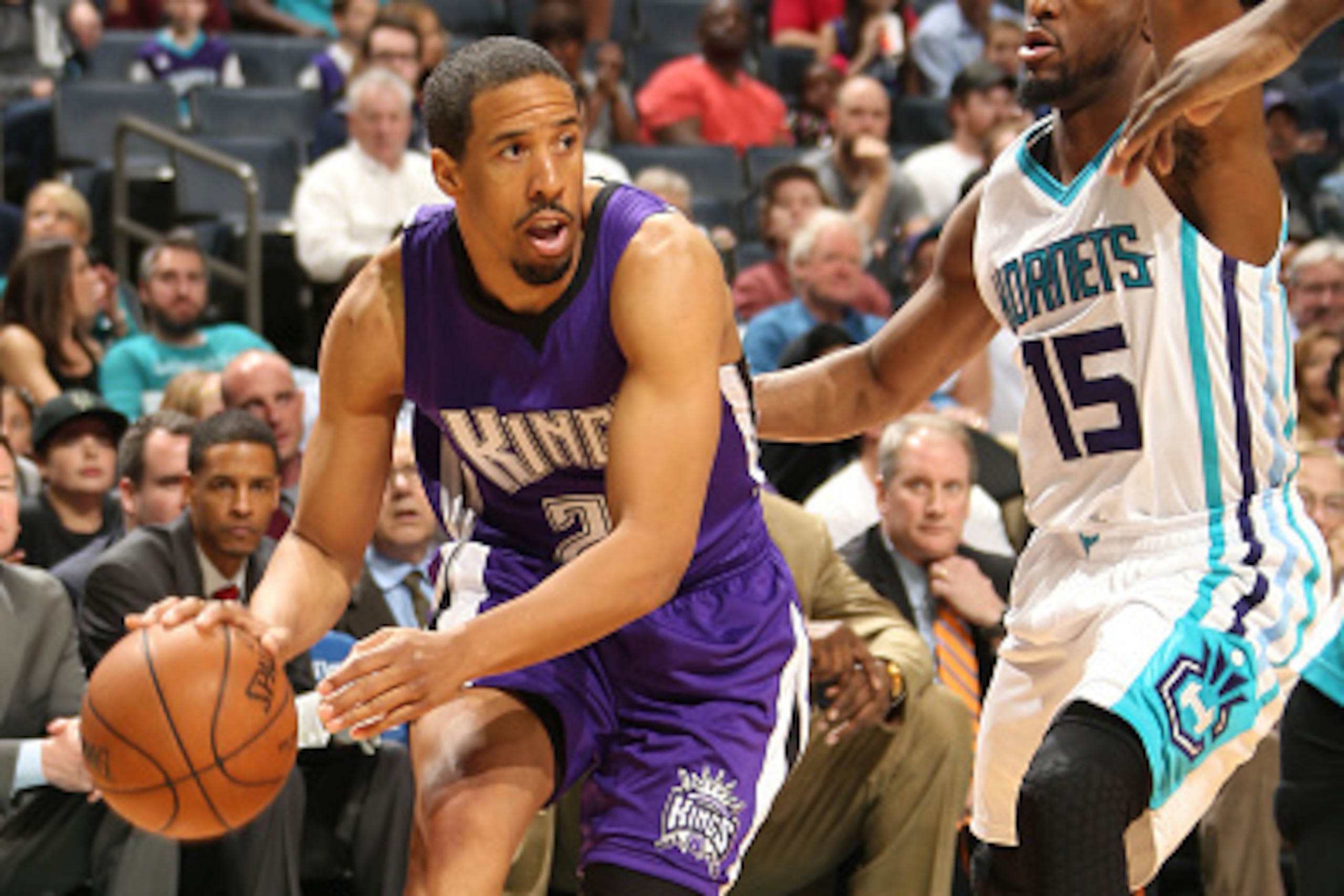 CHARLOTTE, NC - MARCH 11: Andre Miller #22 of the Sacramento Kings handles the ball against the Charlotte Hornets at the Time Warner Cable Arena on March 11, 2015 in Charlotte, North Carolina. NOTE TO USER: User expressly acknowledges and agrees that, by 