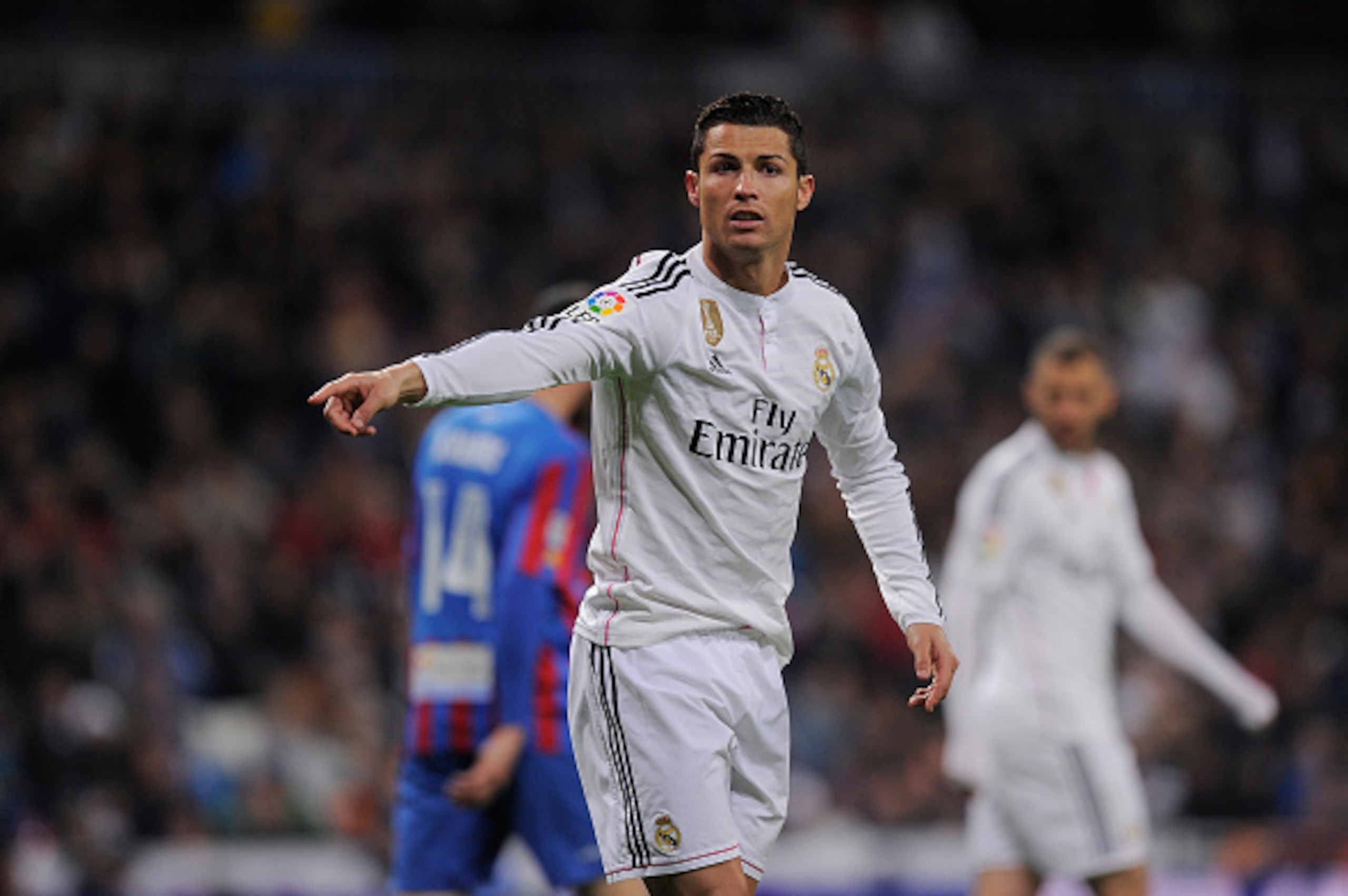 MADRID, SPAIN - MARCH 15:  Cristiano Ronaldo of Real Madrid reacts during the La Liga match between Real Madrid CF and Levante UD at Estadio Santiago Bernabeu on March 15, 2015 in Madrid, Spain.  (Photo by Denis Doyle/Getty Images)